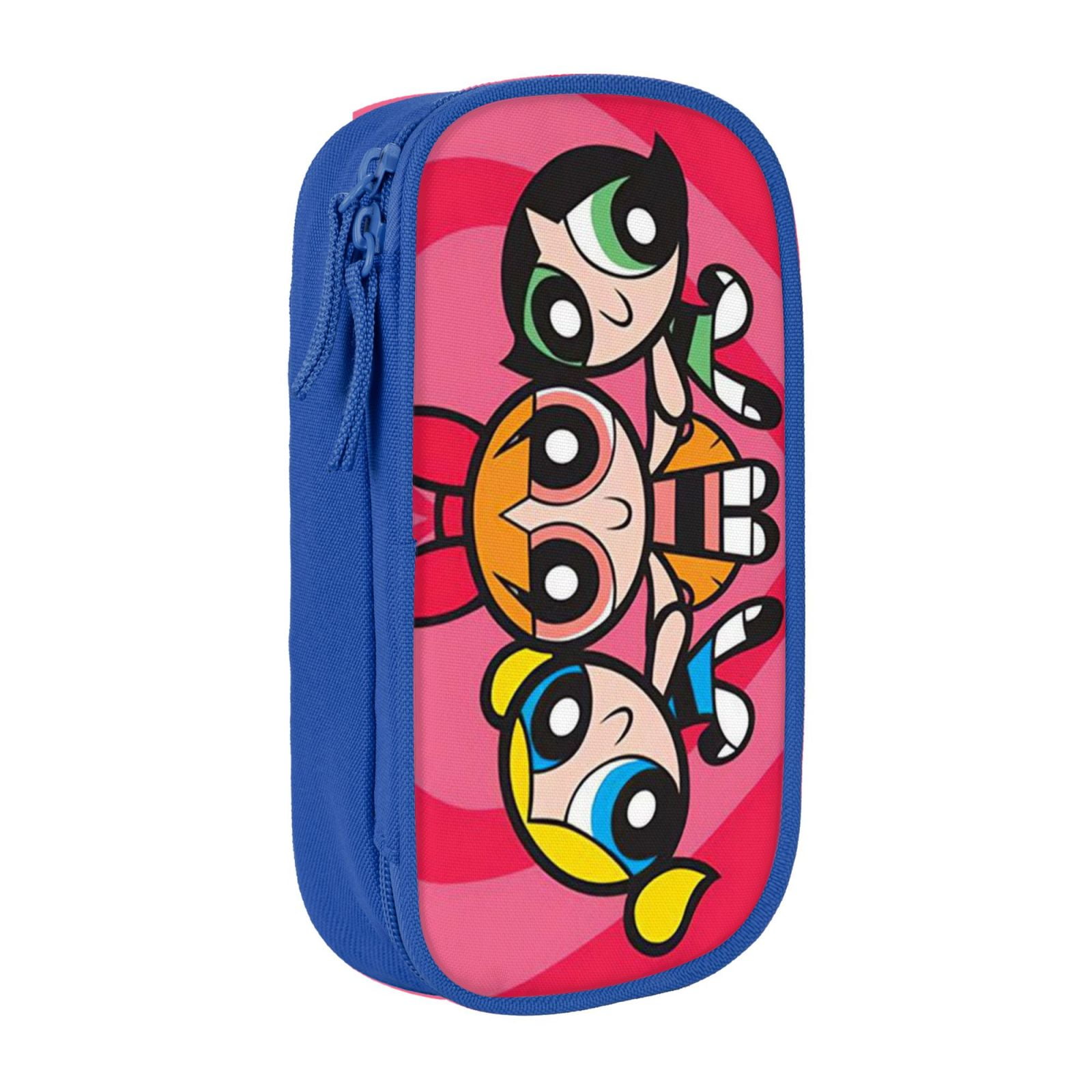 The Powerpuff Gi-rls Pencil Case Large Capacity Pencil Pouch Penbag Office Stationery Organizer Travel Makeup Bag Blue