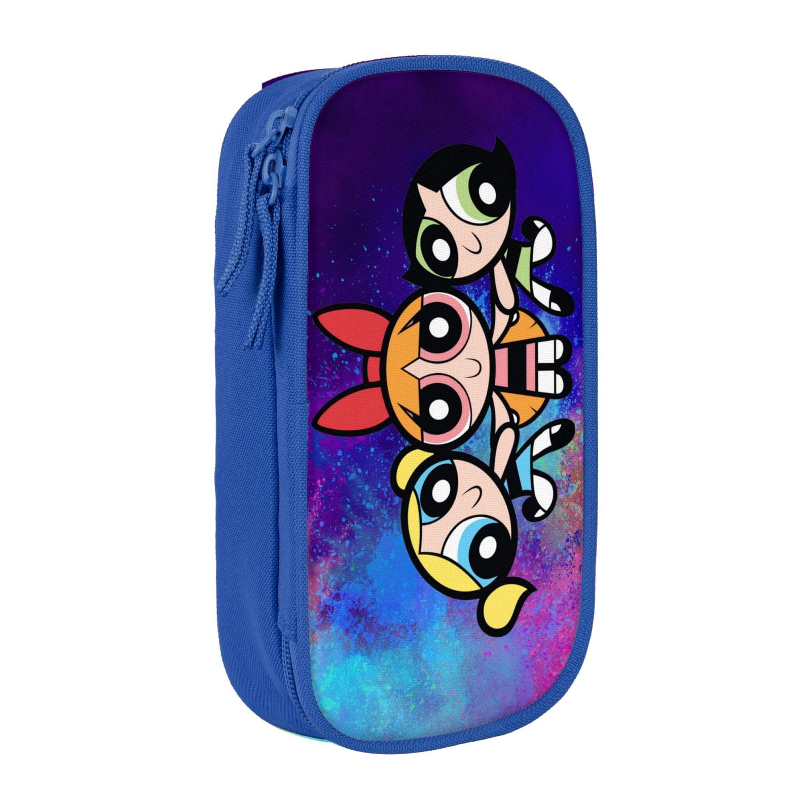 The Powerpuff Gi-rls Pencil Case Large Capacity Pencil Pouch Penbag Office Stationery Organizer Travel Makeup Bag Blue