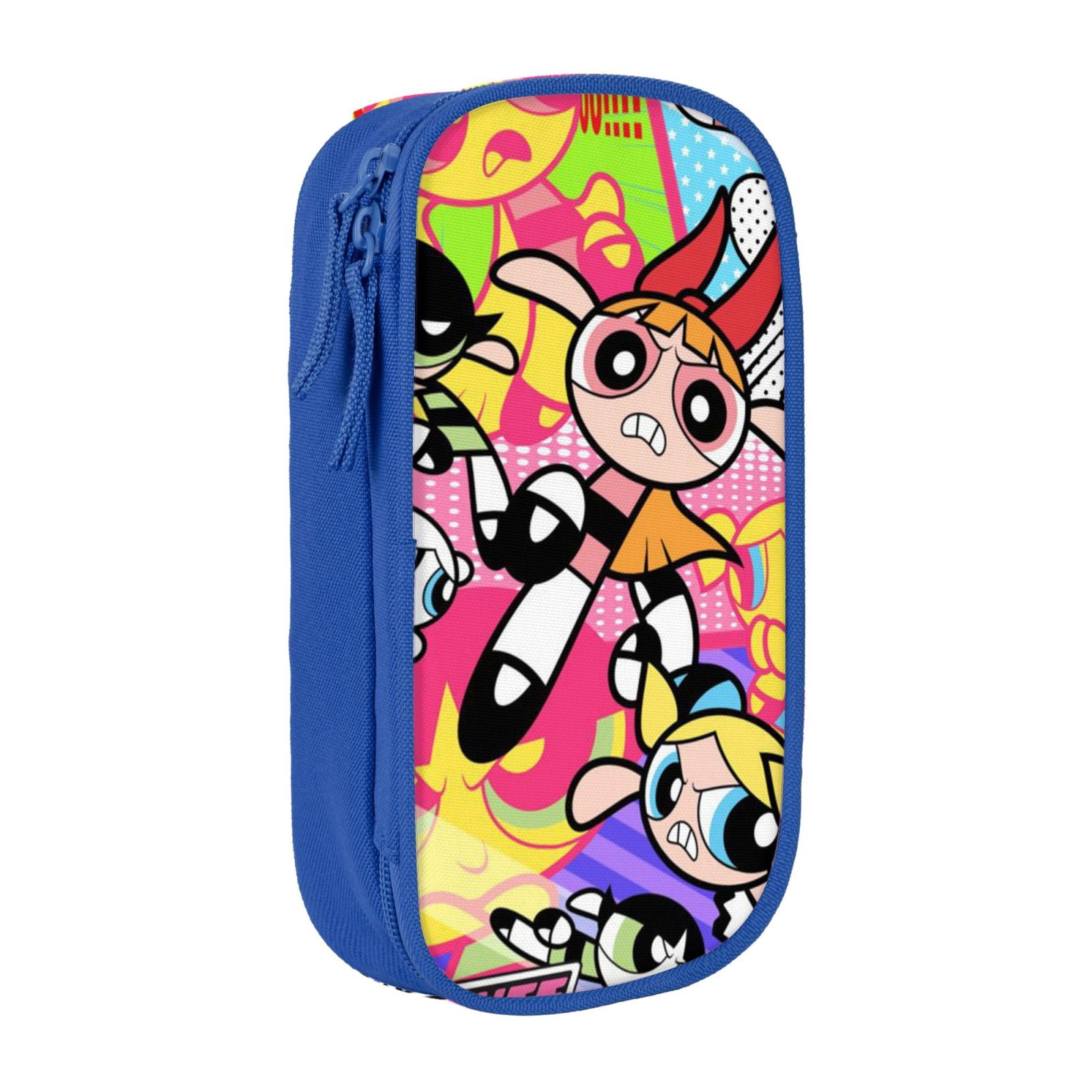 The Powerpuff Gi-rls Pencil Case Large Capacity Pencil Pouch Penbag Office Stationery Organizer Travel Makeup Bag Blue