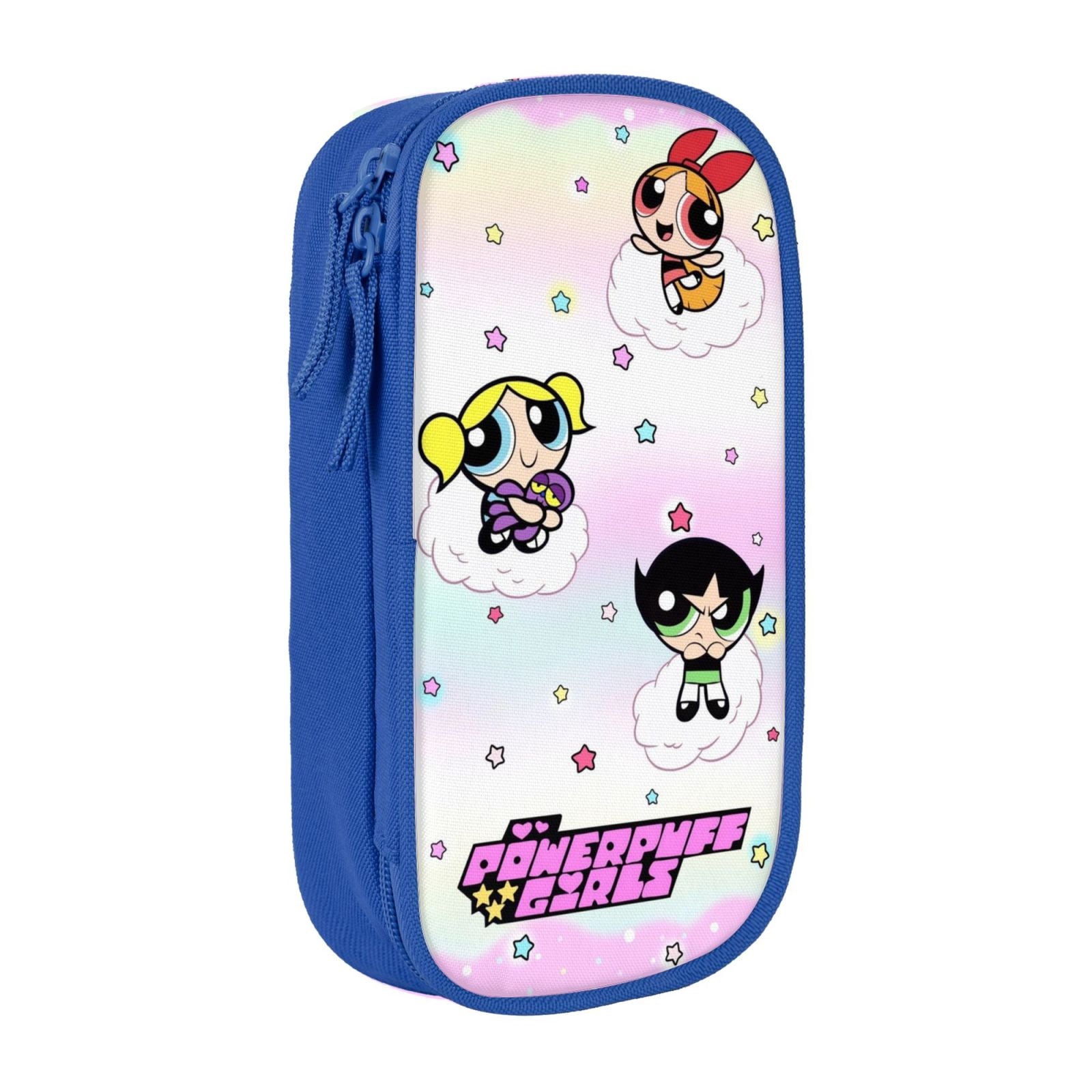 The Powerpuff Gi-rls Pencil Case Large Capacity Pencil Pouch Penbag Office Stationery Organizer Travel Makeup Bag Blue