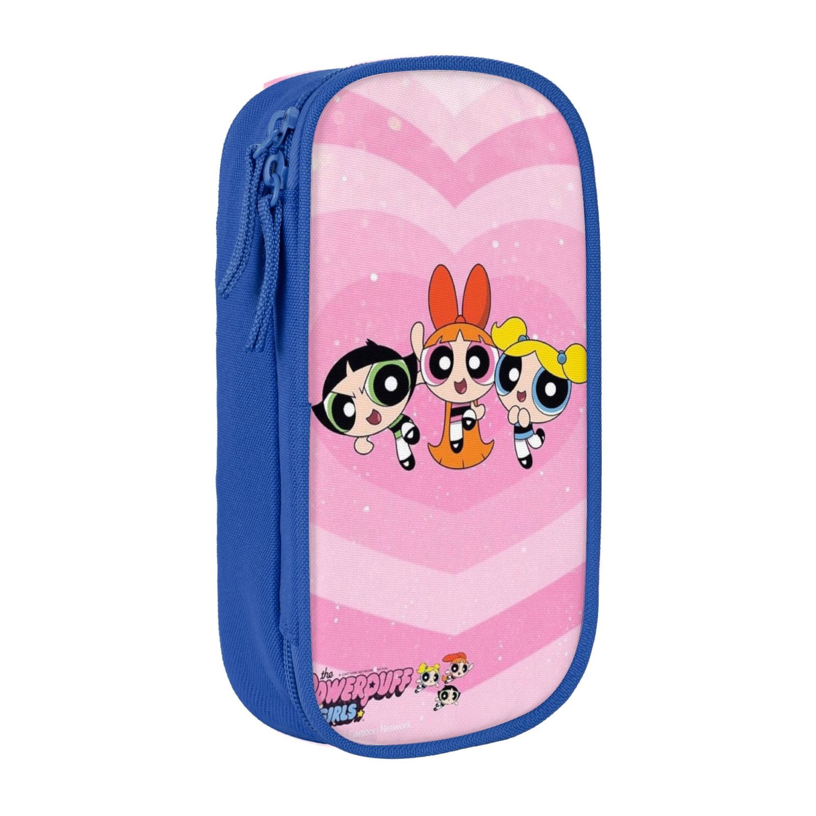 The Powerpuff Gi-rls Pencil Case Large Capacity Pencil Pouch Penbag Office Stationery Organizer Travel Makeup Bag Blue