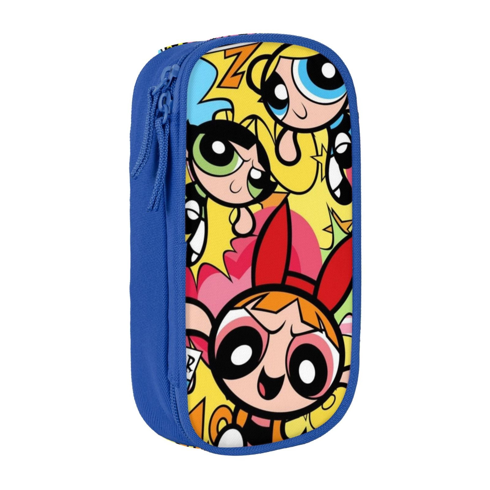 The Powerpuff Gi-rls Pencil Case Large Capacity Pencil Pouch Penbag Office Stationery Organizer Travel Makeup Bag Blue