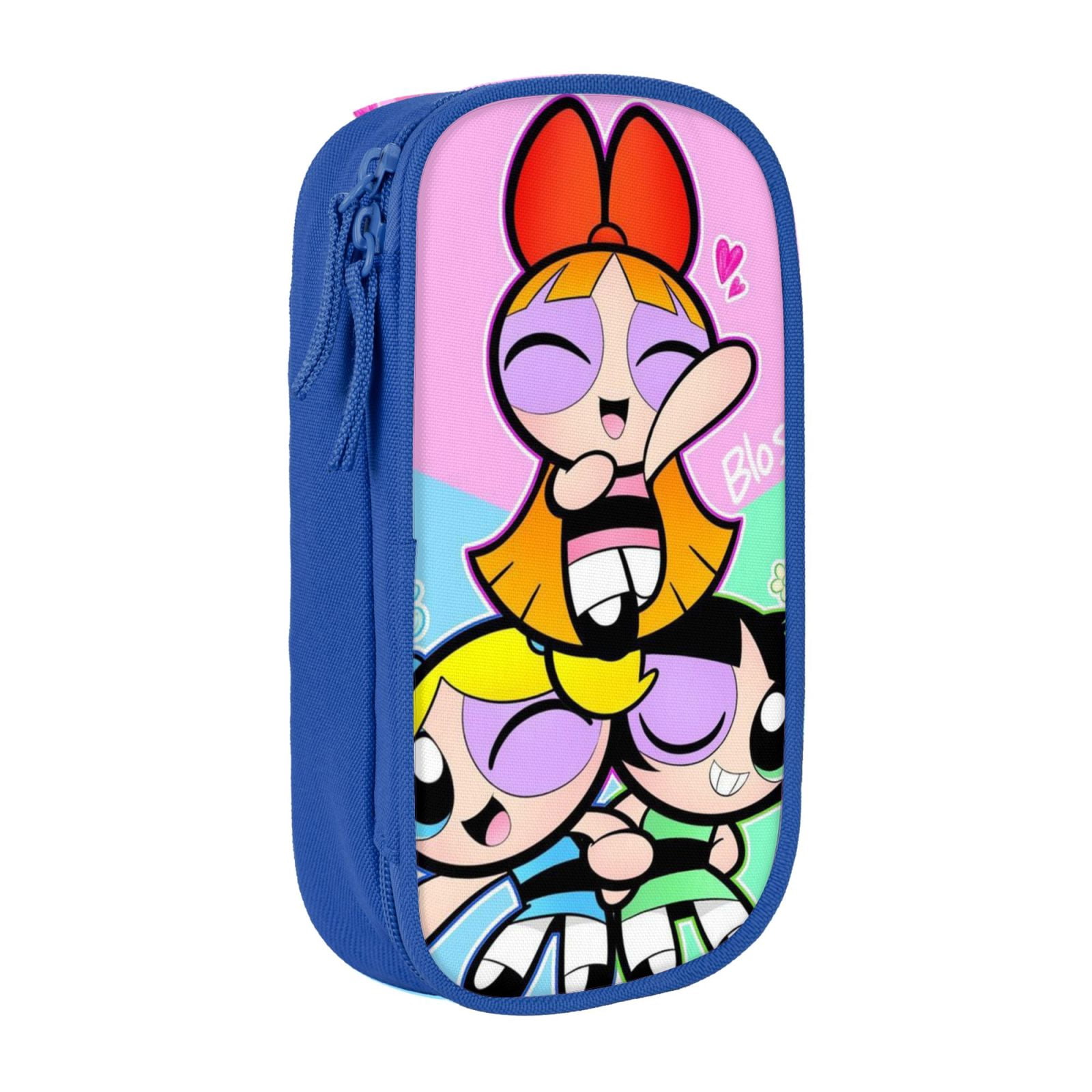 The Powerpuff Gi-rls Pencil Case Large Capacity Pencil Pouch Penbag Office Stationery Organizer Travel Makeup Bag Blue