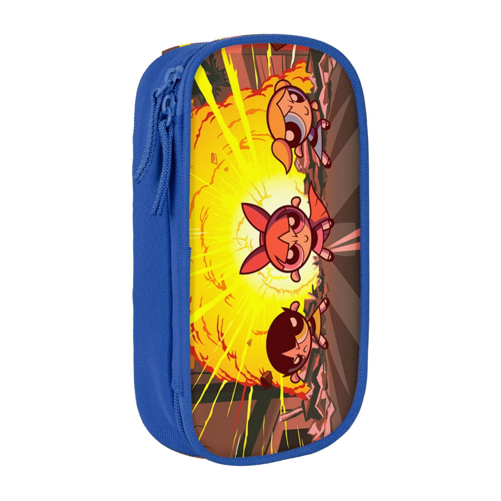 The Powerpuff Gi-rls Pencil Case Large Capacity Pencil Pouch Penbag Office Stationery Organizer Travel Makeup Bag Blue