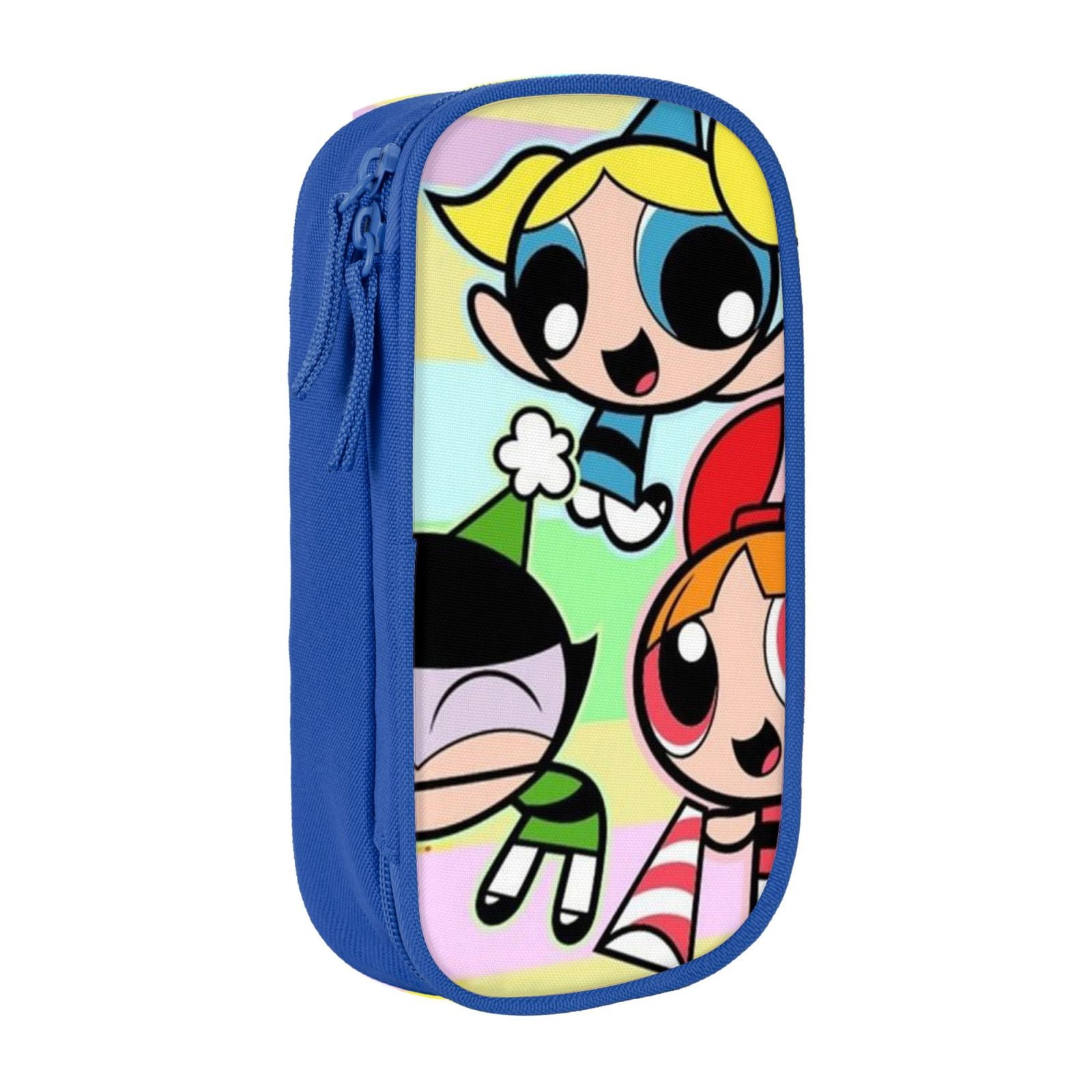 The Powerpuff Gi-rls Pencil Case Large Capacity Pencil Pouch Penbag Office Stationery Organizer Travel Makeup Bag Blue