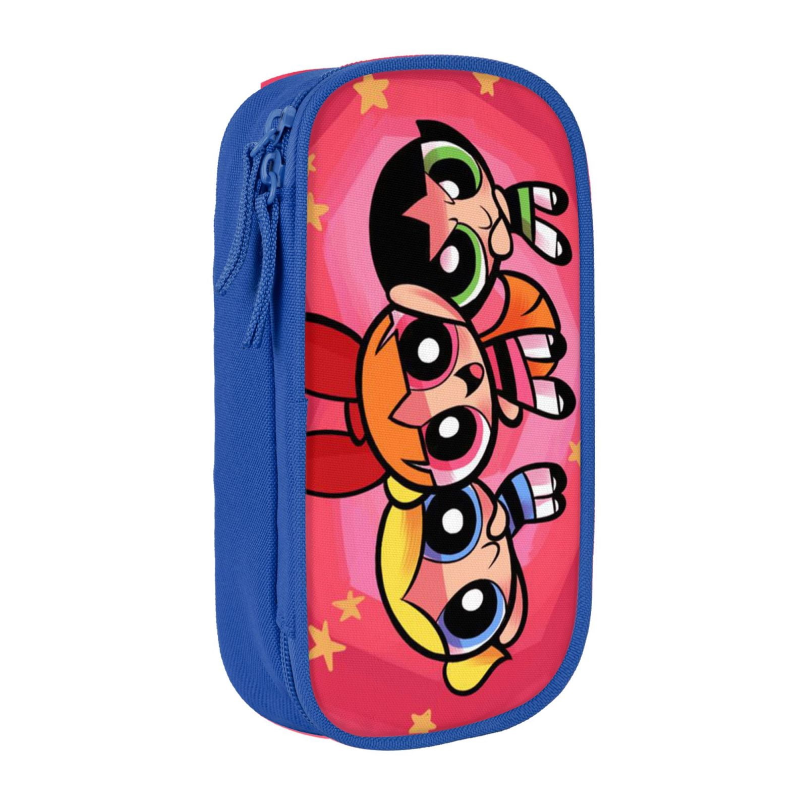 The Powerpuff Gi-rls Pencil Case Large Capacity Pencil Pouch Penbag Office Stationery Organizer Travel Makeup Bag Blue