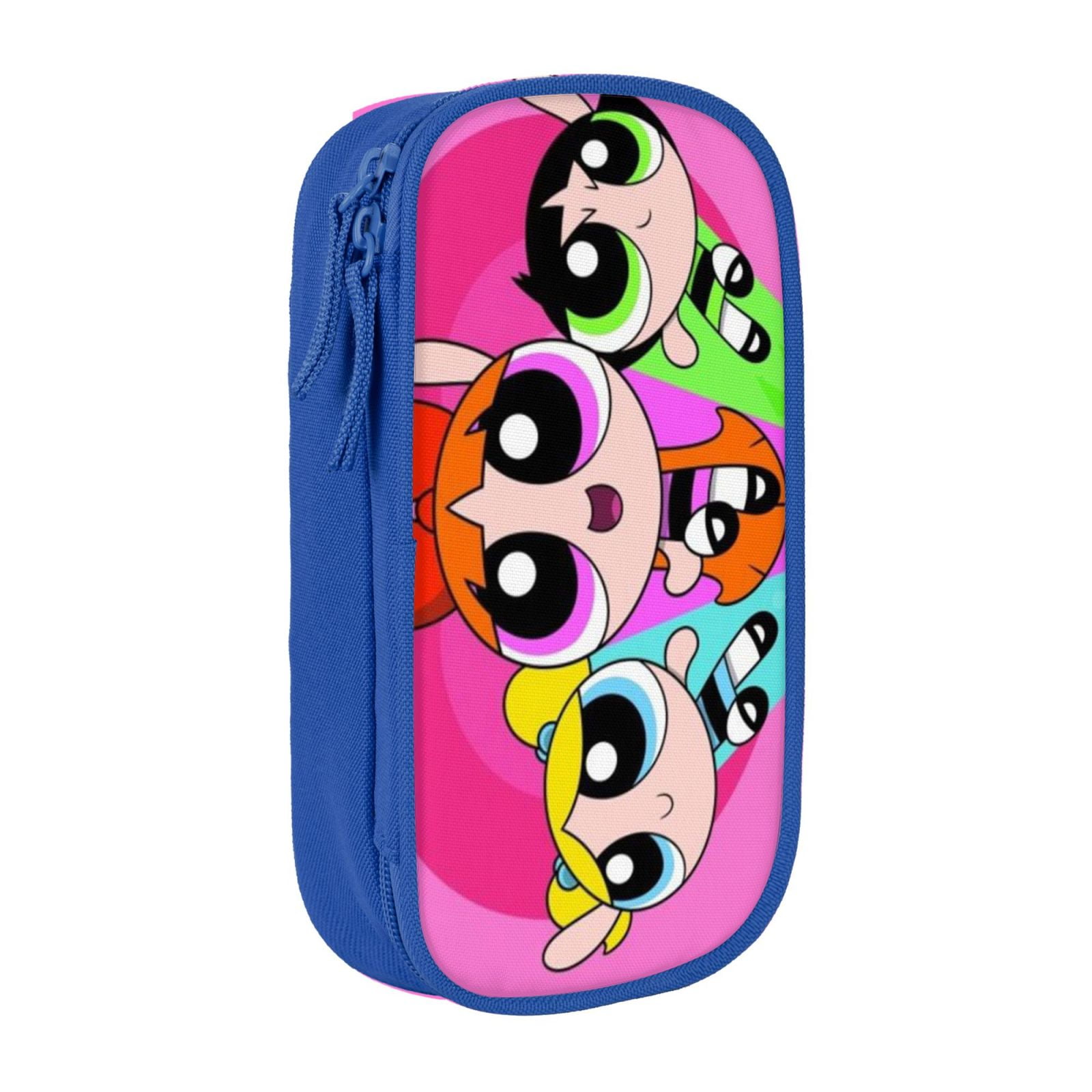 The Powerpuff Gi-rls Pencil Case Large Capacity Pencil Pouch Penbag Office Stationery Organizer Travel Makeup Bag Blue
