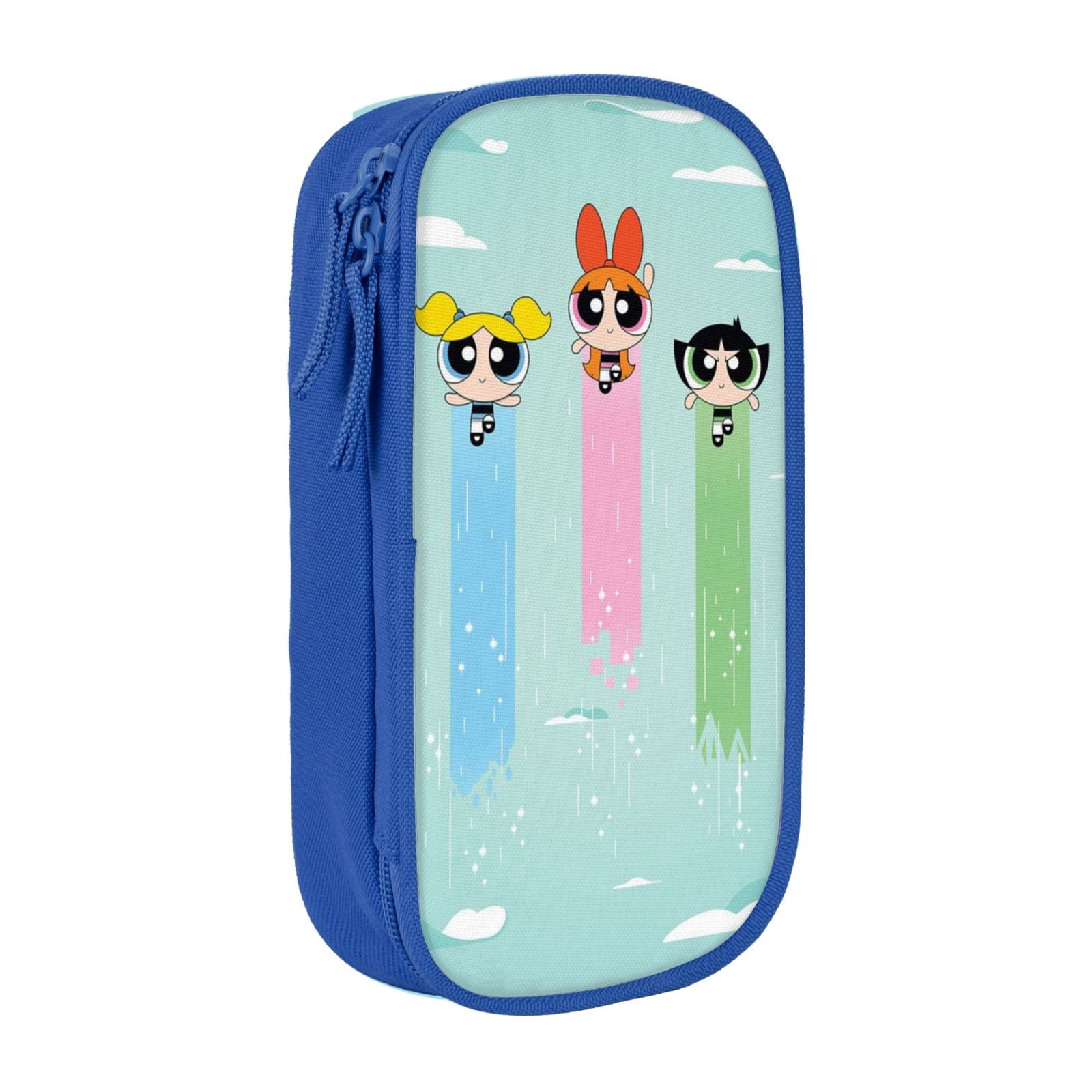 The Powerpuff Gi-rls Pencil Case Large Capacity Pencil Pouch Penbag Office Stationery Organizer Travel Makeup Bag Blue