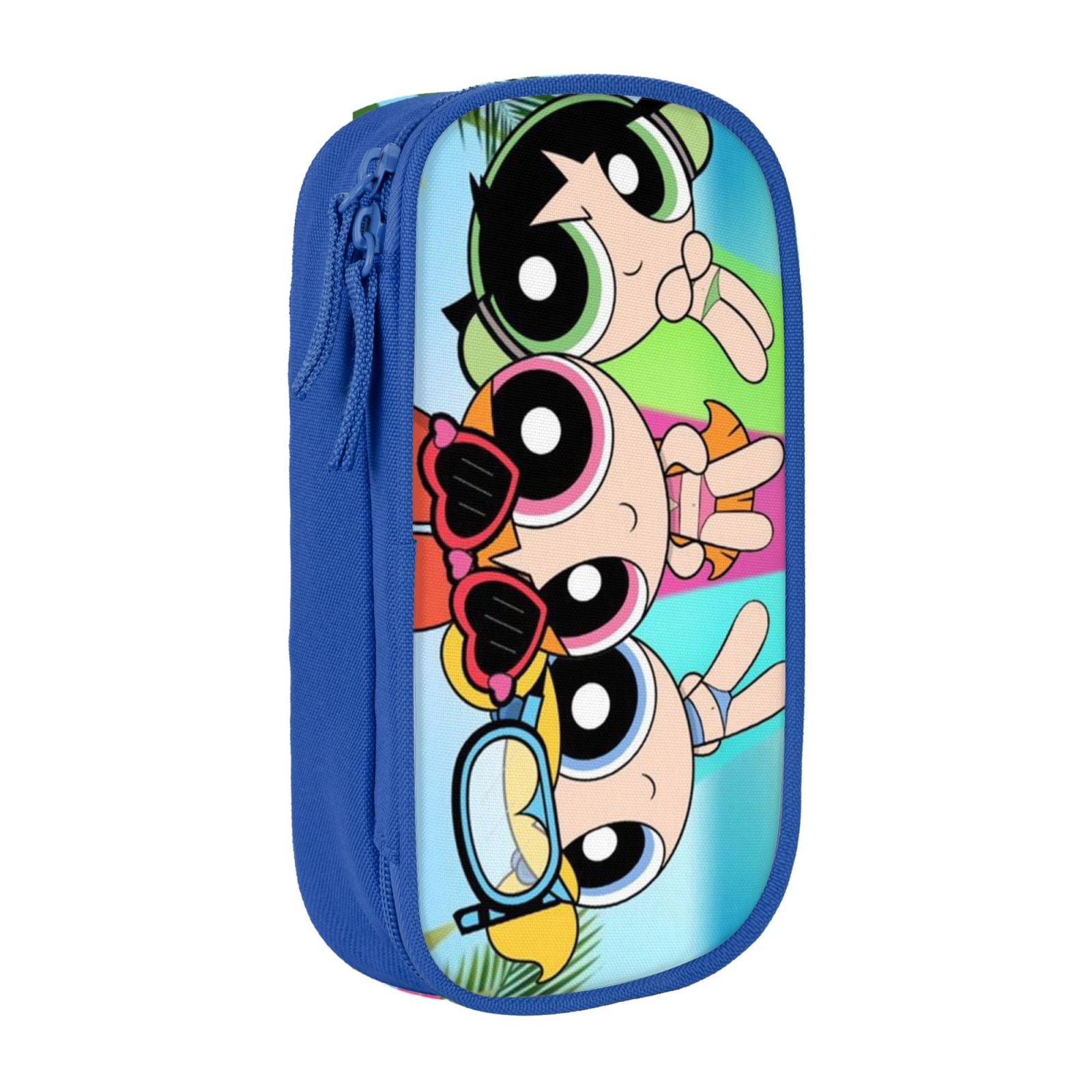 The Powerpuff Gi-rls Pencil Case Large Capacity Pencil Pouch Penbag Office Stationery Organizer Travel Makeup Bag Blue
