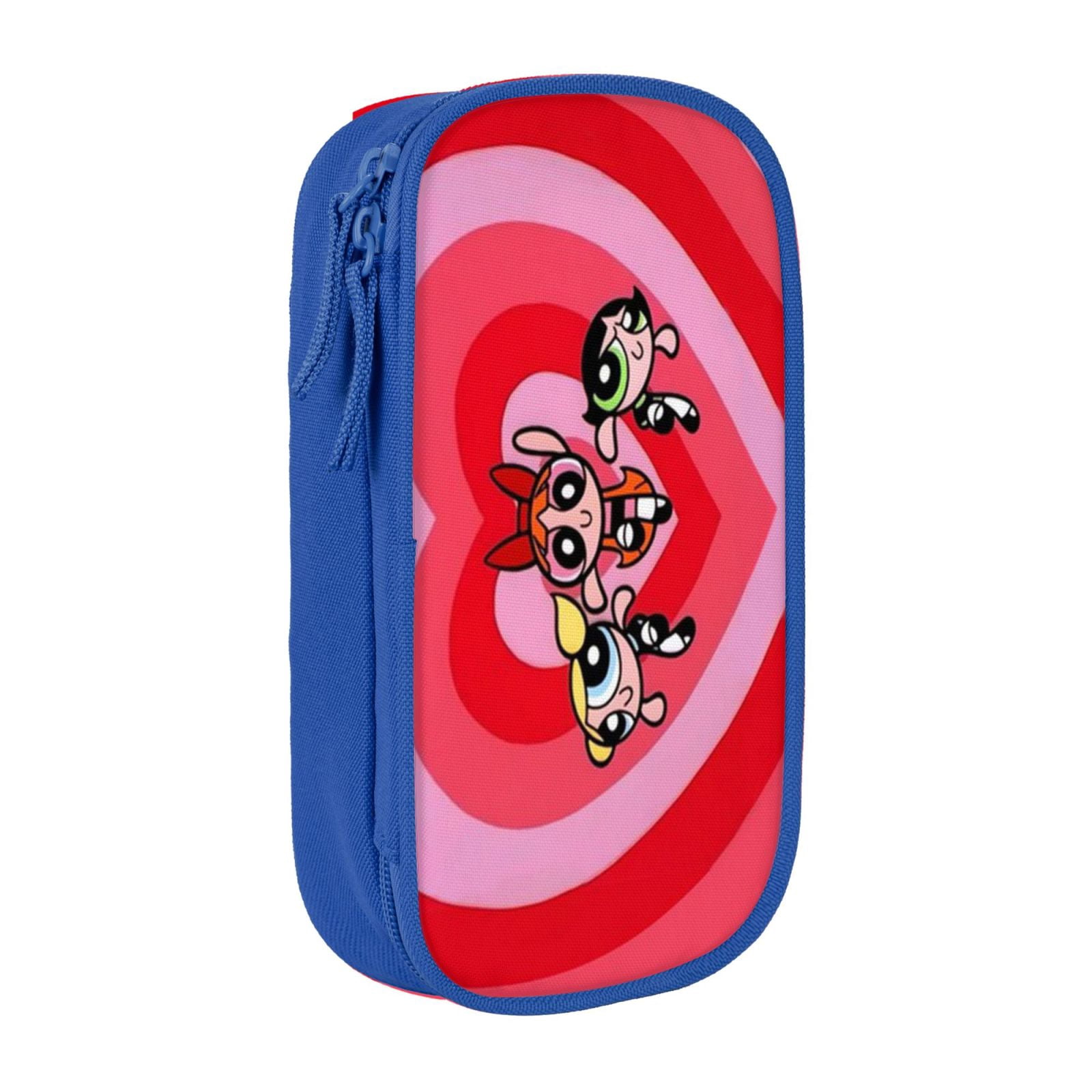 The Powerpuff Gi-rls Pencil Case Large Capacity Pencil Pouch Penbag Office Stationery Organizer Travel Makeup Bag Blue