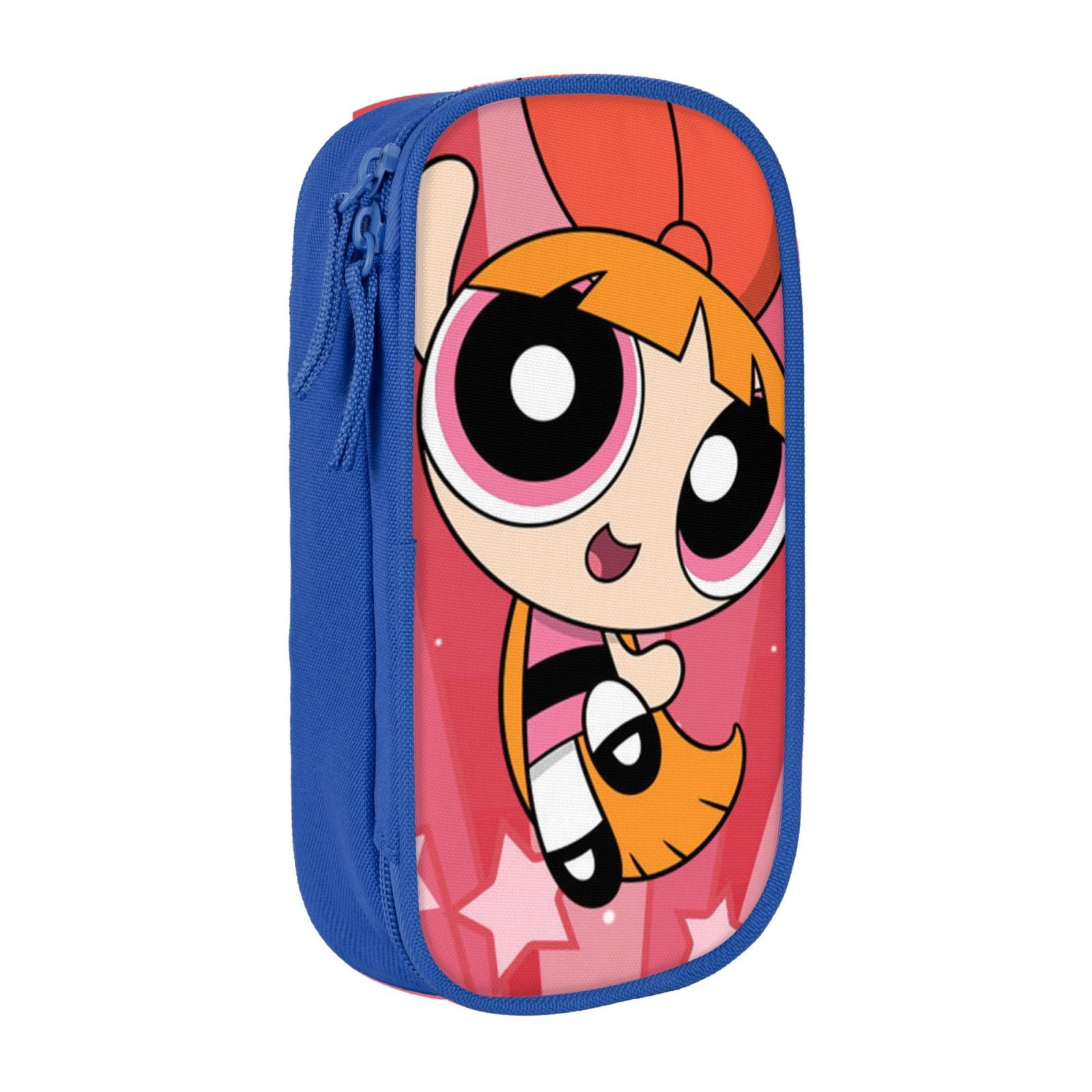 The Powerpuff Gi-rls Pencil Case Large Capacity Pencil Pouch Penbag Office Stationery Organizer Travel Makeup Bag Blue