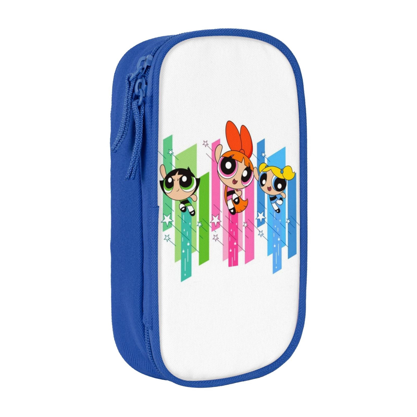 The Powerpuff Gi-rls Pencil Case Large Capacity Pencil Pouch Penbag Office Stationery Organizer Travel Makeup Bag Blue