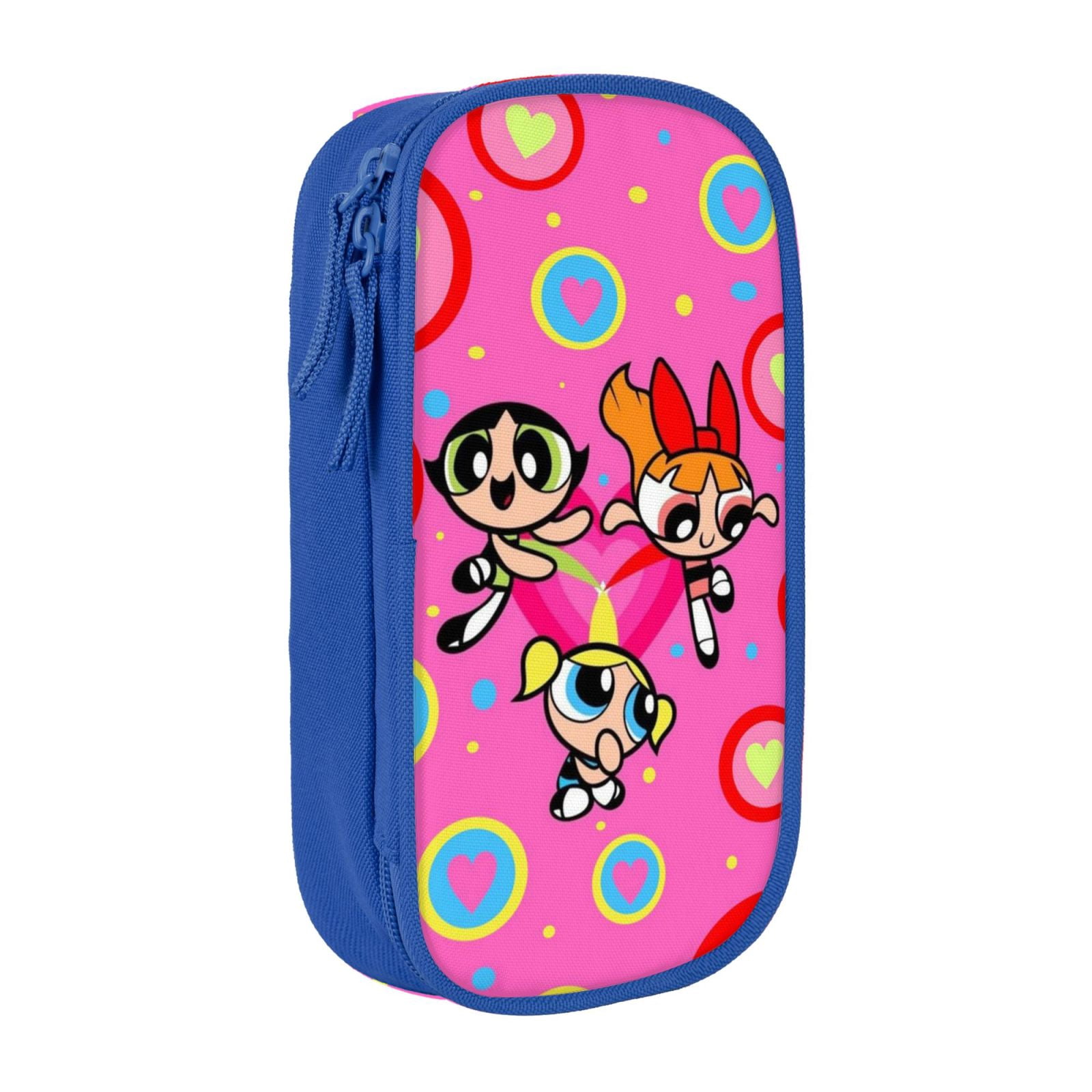 The Powerpuff Gi-rls Pencil Case Large Capacity Pencil Pouch Penbag Office Stationery Organizer Travel Makeup Bag Blue
