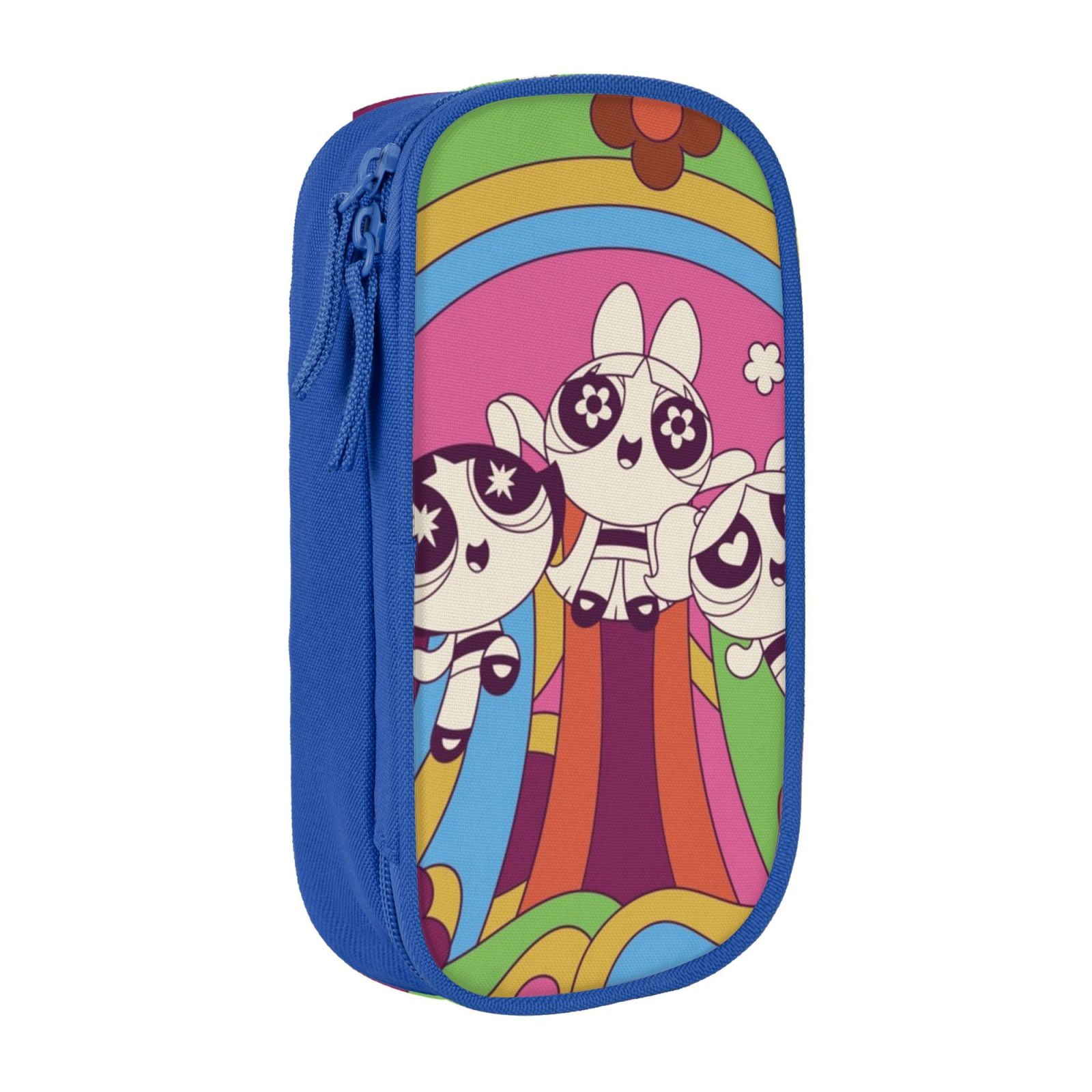 The Powerpuff Gi-rls Pencil Case Large Capacity Pencil Pouch Penbag Office Stationery Organizer Travel Makeup Bag Blue