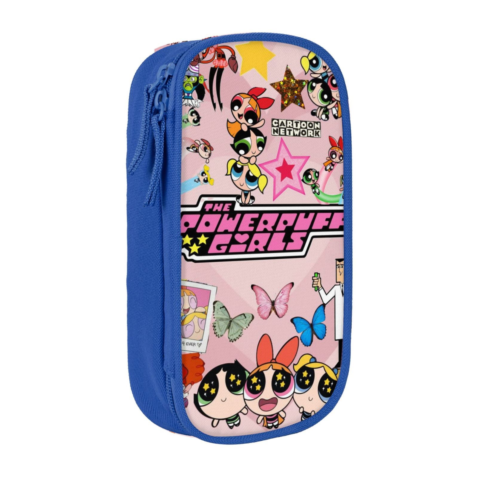 The Powerpuff Gi-rls Pencil Case Large Capacity Pencil Pouch Penbag Office Stationery Organizer Travel Makeup Bag Blue