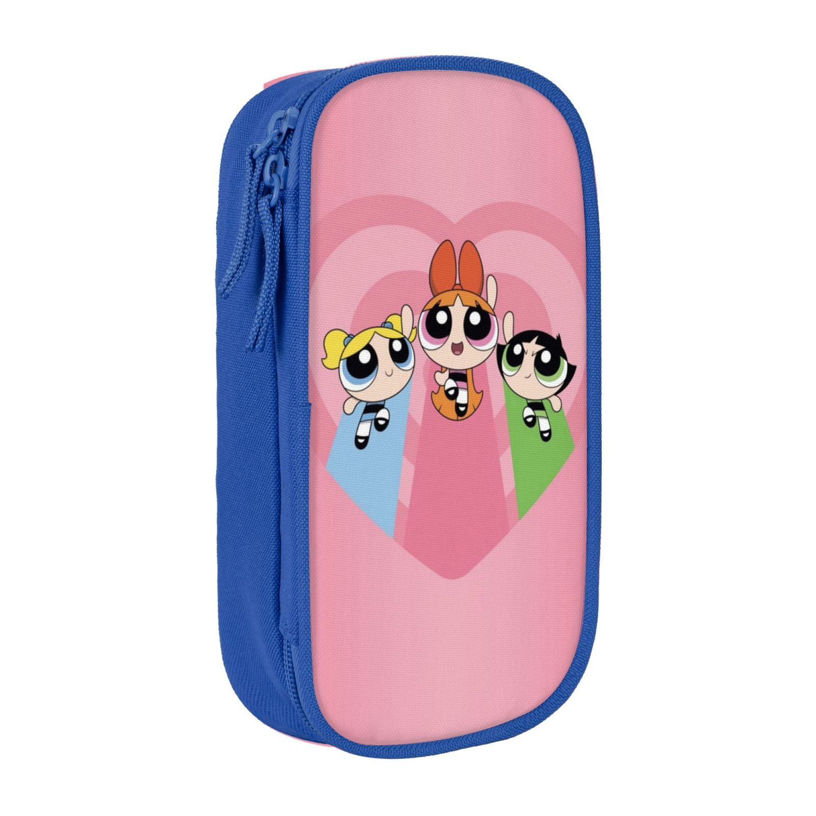 The Powerpuff Gi-rls Pencil Case Large Capacity Pencil Pouch Penbag Office Stationery Organizer Travel Makeup Bag Blue