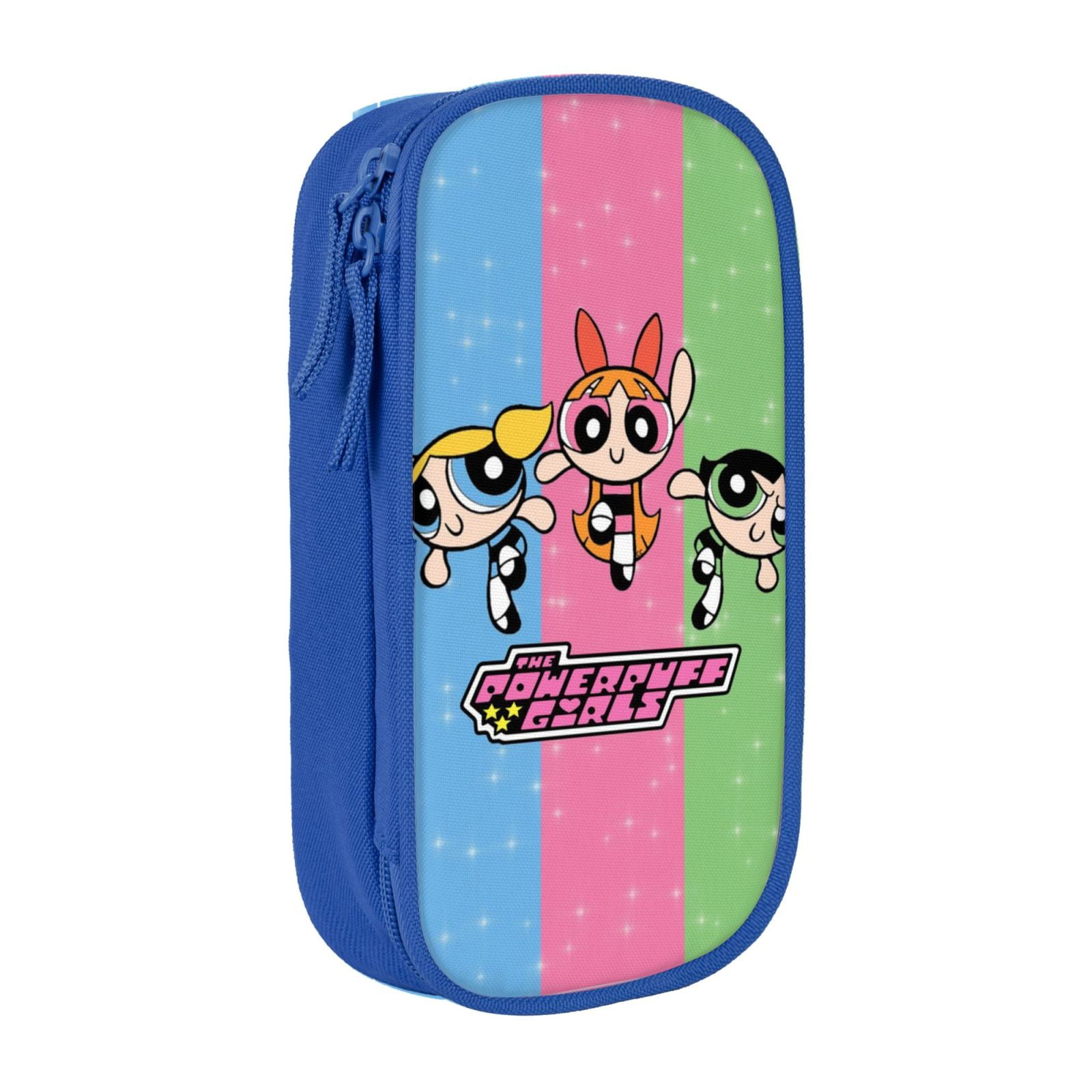 The Powerpuff Gi-rls Pencil Case Large Capacity Pencil Pouch Penbag Office Stationery Organizer Travel Makeup Bag Blue