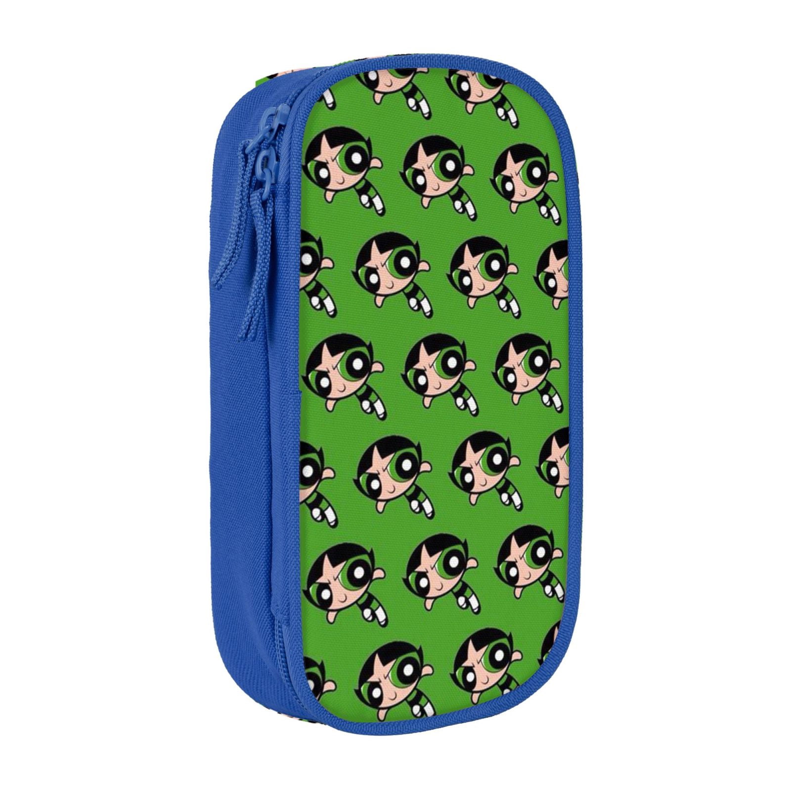 The Powerpuff Gi-rls Pencil Case Large Capacity Pencil Pouch Penbag Office Stationery Organizer Travel Makeup Bag Blue