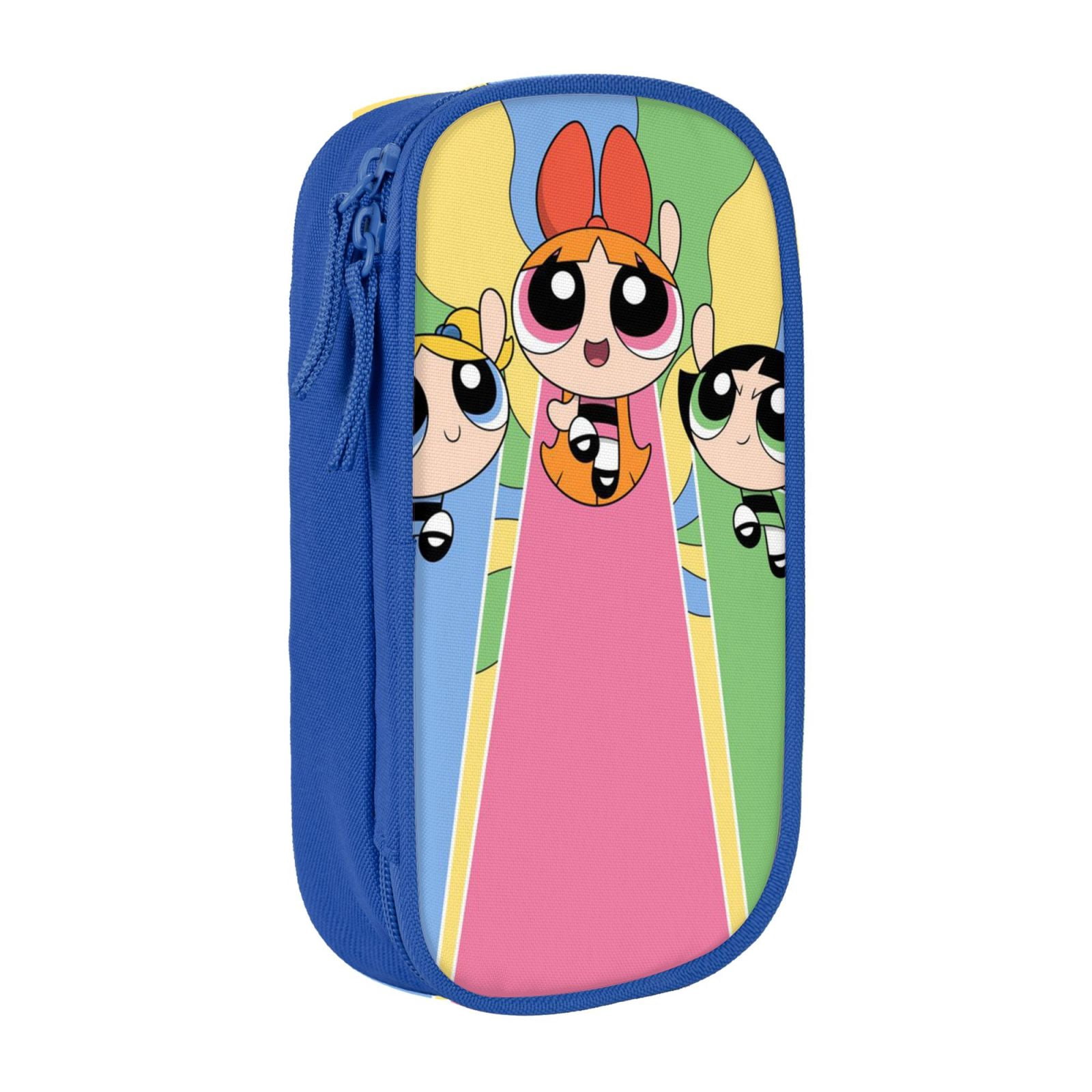 The Powerpuff Gi-rls Pencil Case Large Capacity Pencil Pouch Penbag Office Stationery Organizer Travel Makeup Bag Blue