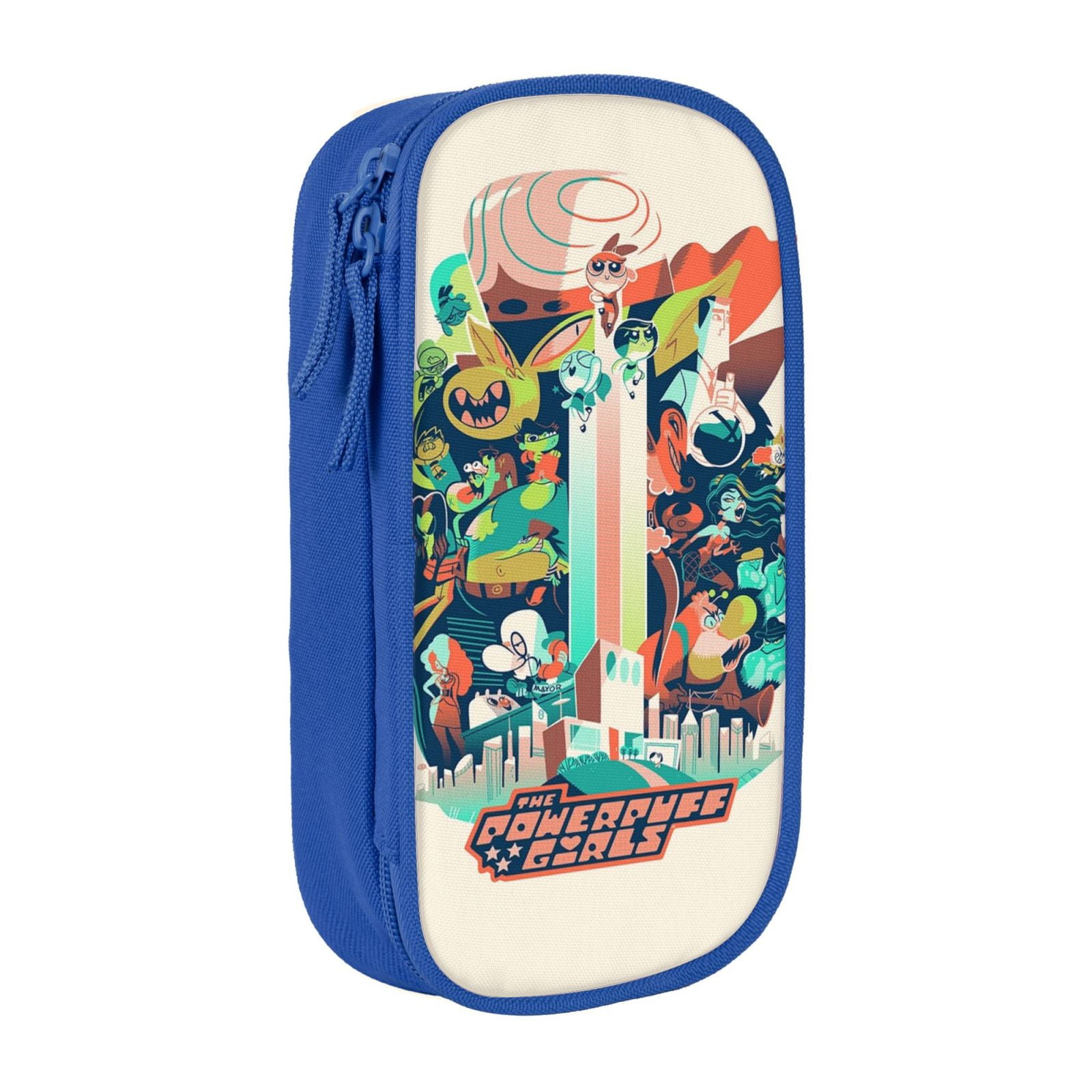 The Powerpuff Gi-rls Pencil Case Large Capacity Pencil Pouch Penbag Office Stationery Organizer Travel Makeup Bag Blue
