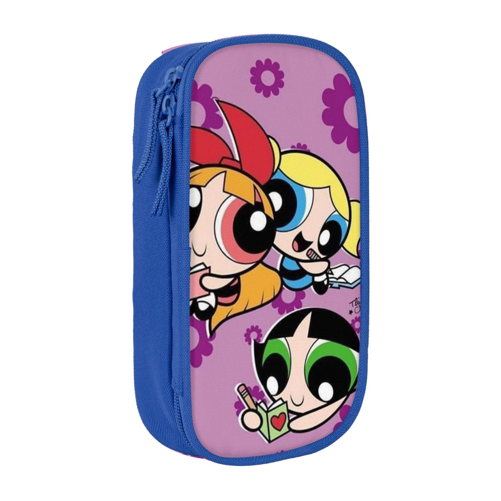 The Powerpuff Gi-rls Pencil Case Large Capacity Pencil Pouch Penbag Office Stationery Organizer Travel Makeup Bag Blue