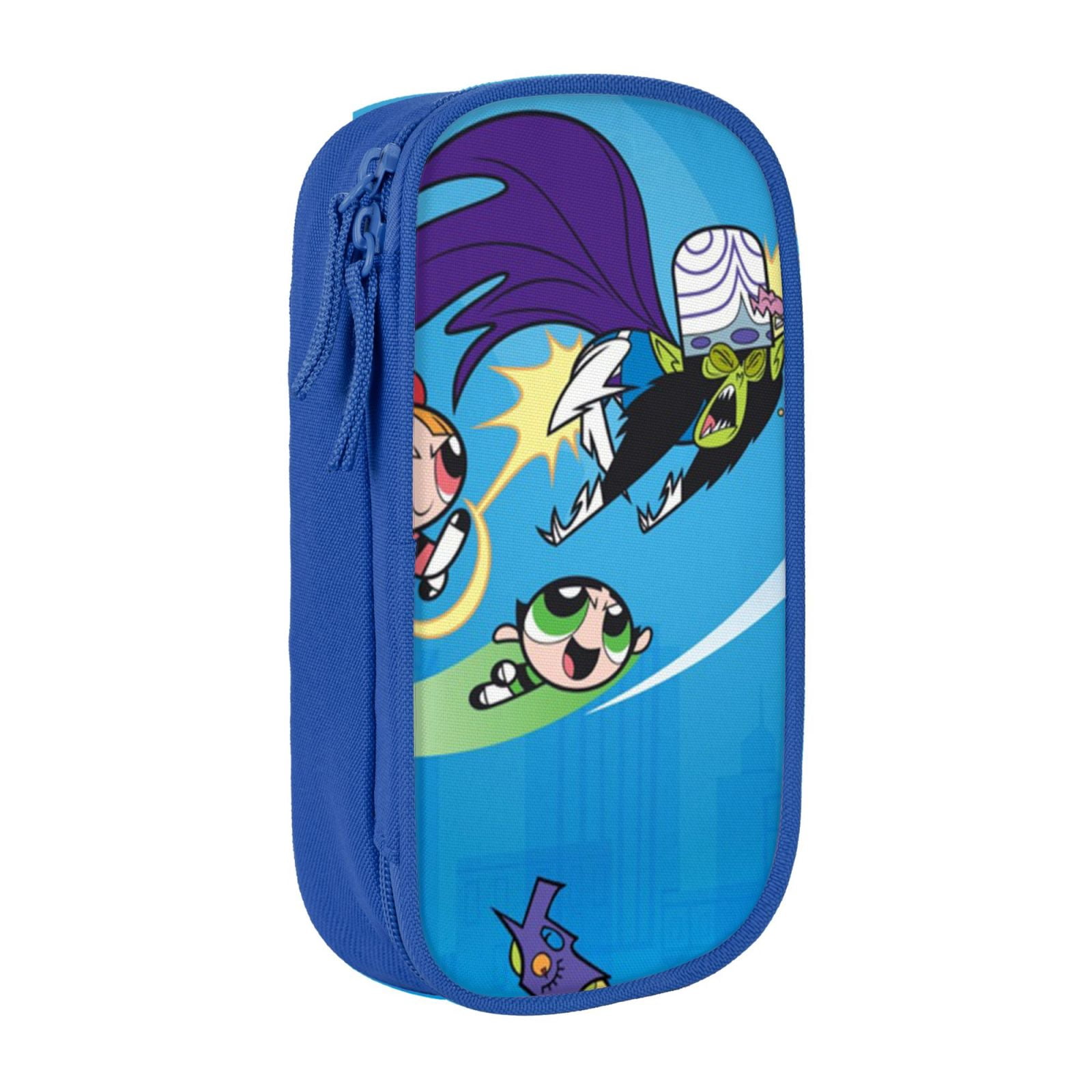 The Powerpuff Gi-rls Pencil Case Large Capacity Pencil Pouch Penbag Office Stationery Organizer Travel Makeup Bag Blue
