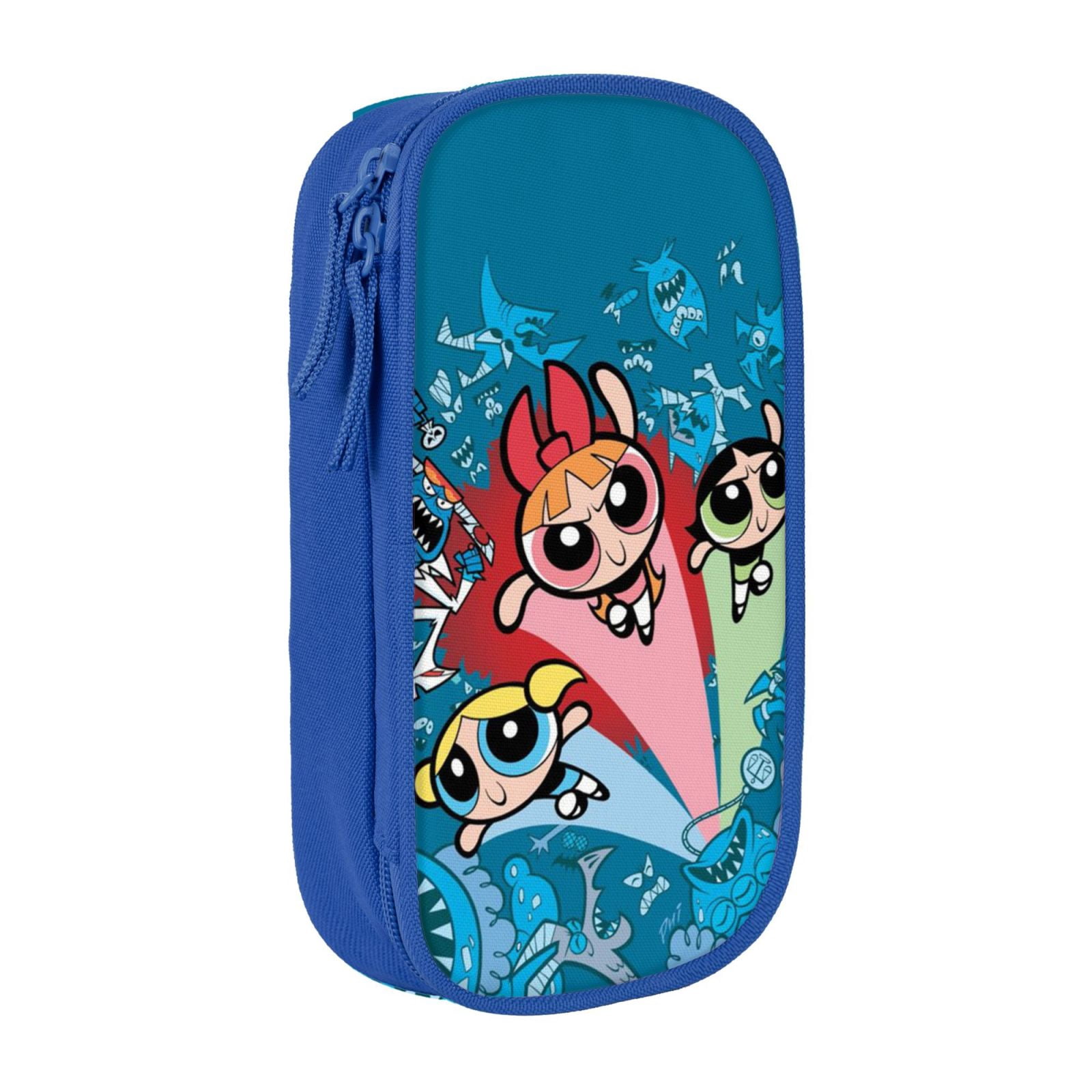 The Powerpuff Gi-rls Pencil Case Large Capacity Pencil Pouch Penbag Office Stationery Organizer Travel Makeup Bag Blue