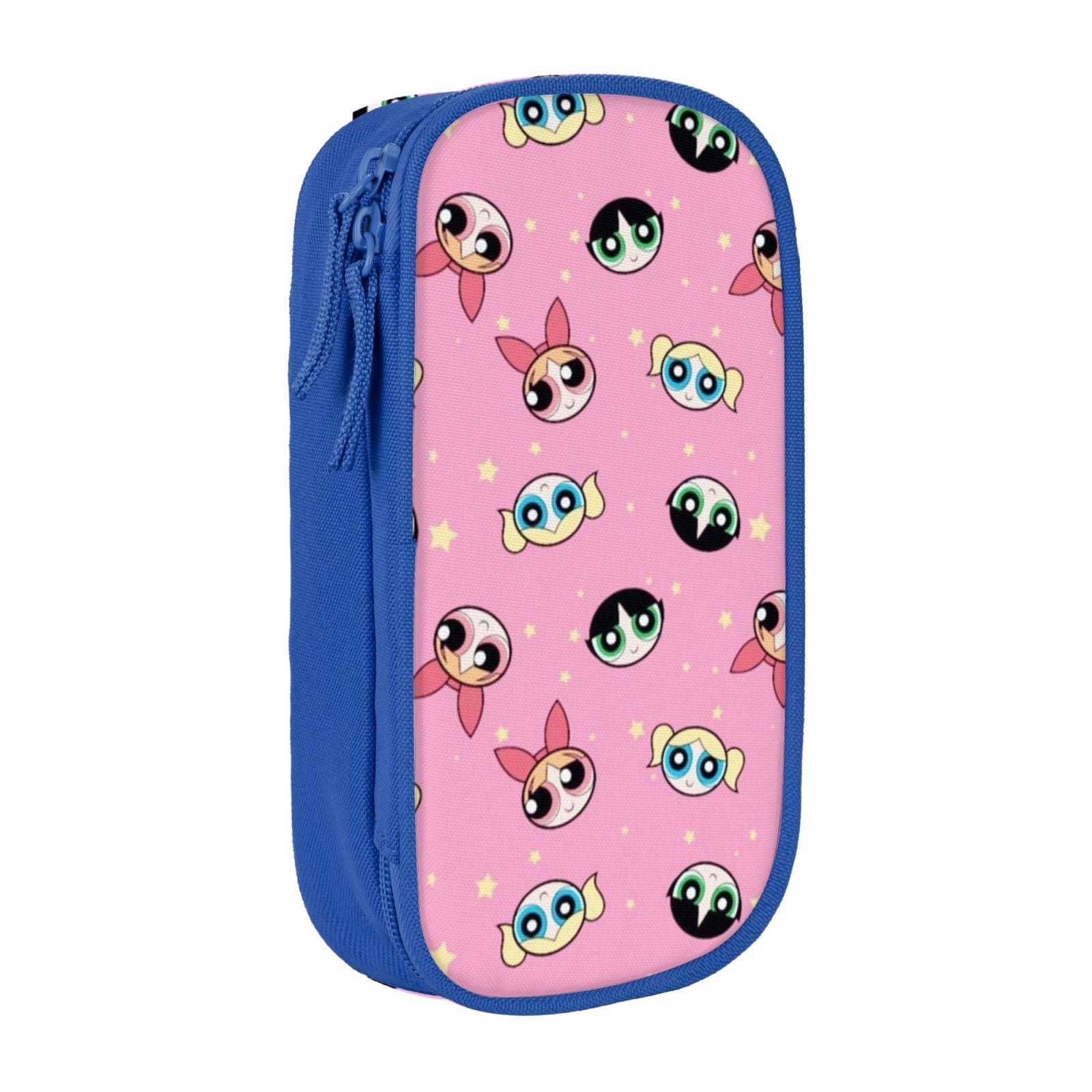 The Powerpuff Gi-rls Pencil Case Large Capacity Pencil Pouch Penbag Office Stationery Organizer Travel Makeup Bag Blue