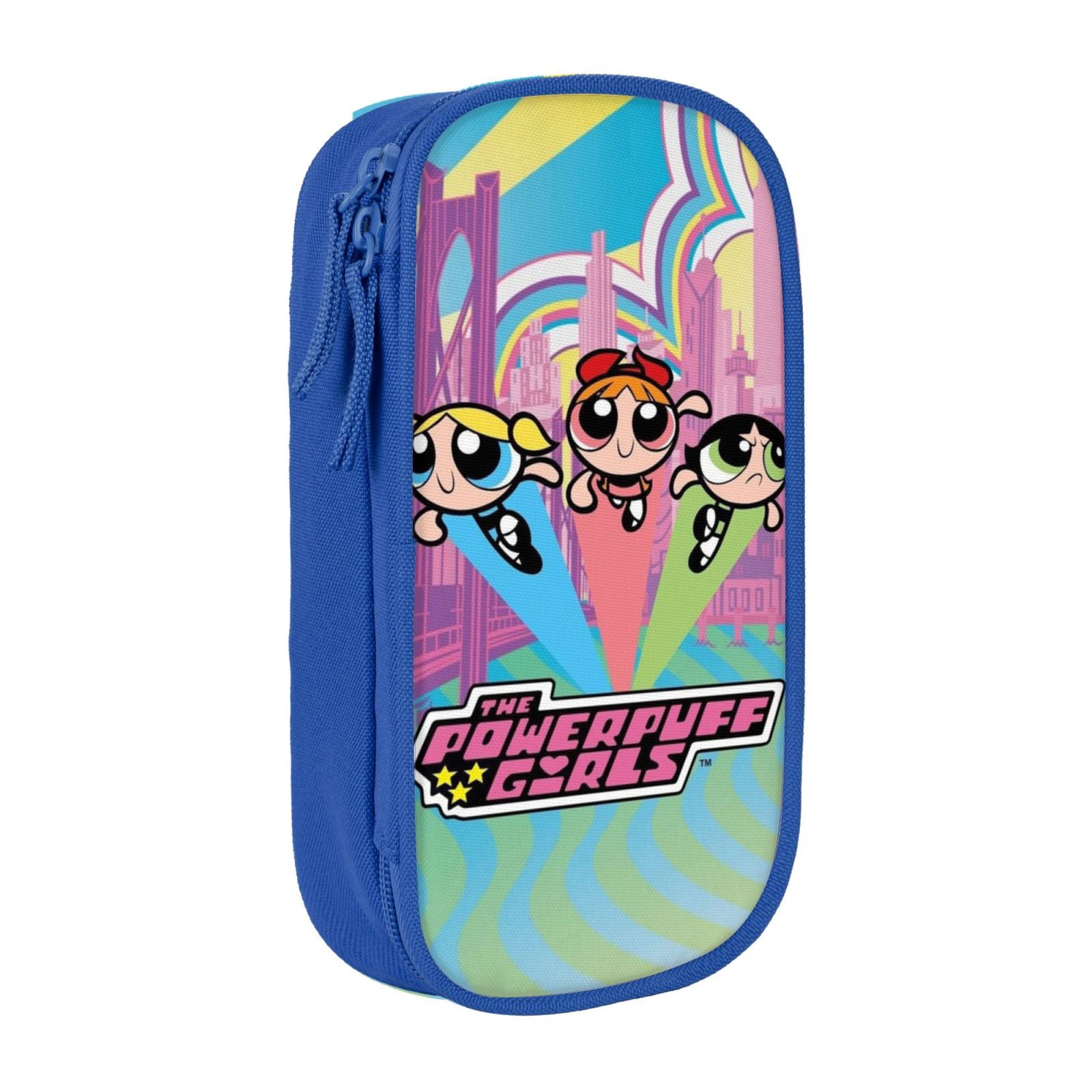 The Powerpuff Gi-rls Pencil Case Large Capacity Pencil Pouch Penbag Office Stationery Organizer Travel Makeup Bag Blue