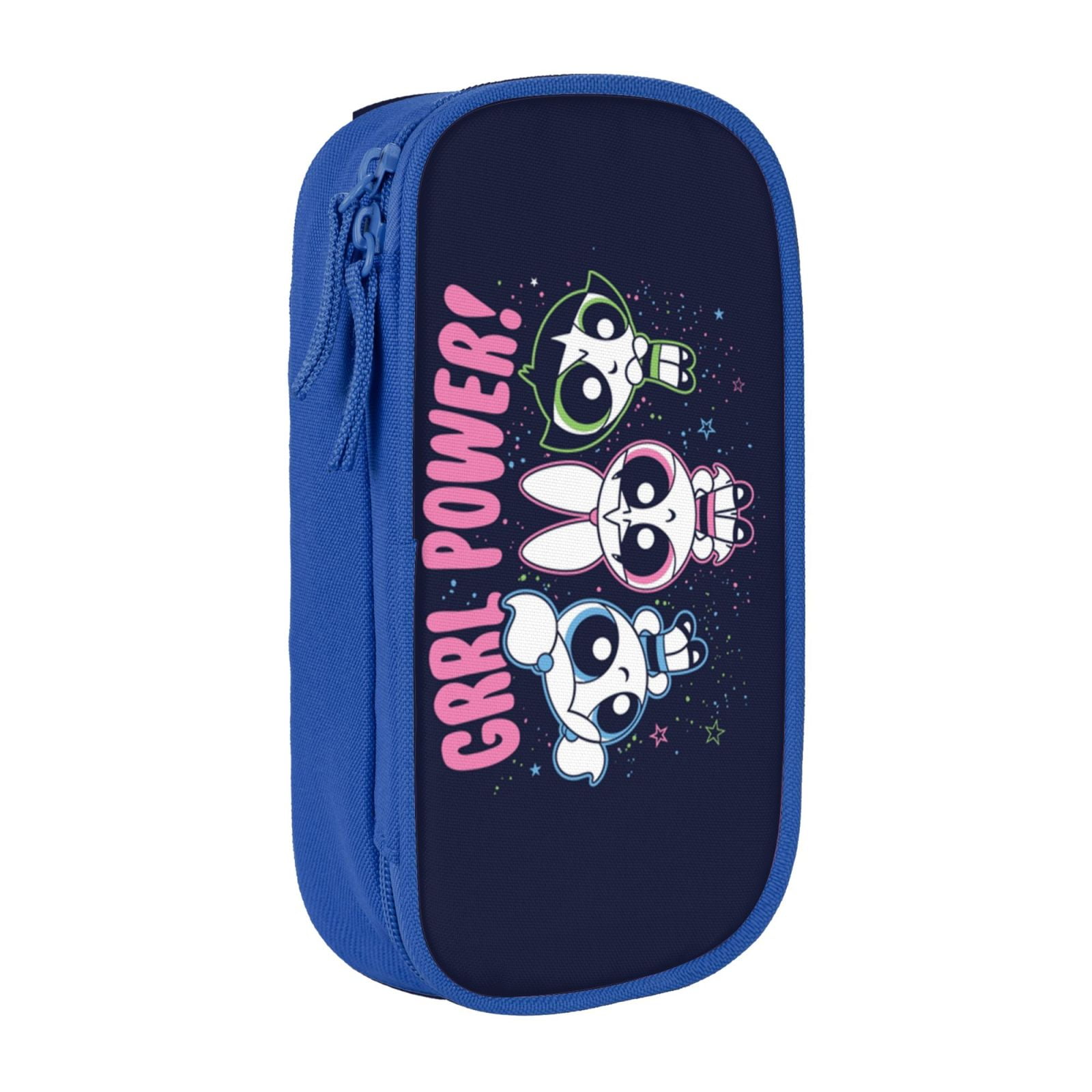 The Powerpuff Gi-rls Pencil Case Large Capacity Pencil Pouch Penbag Office Stationery Organizer Travel Makeup Bag Blue