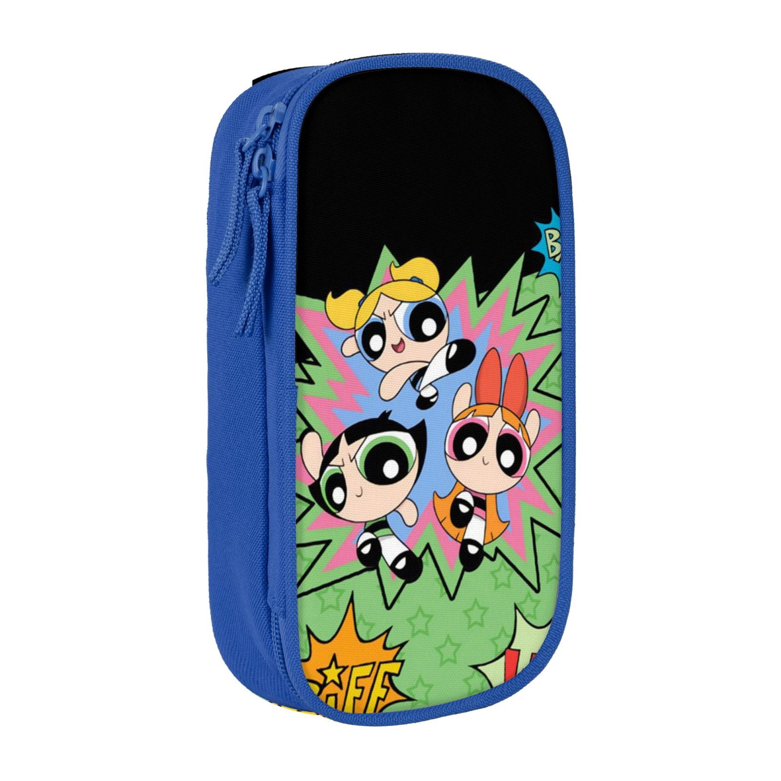 The Powerpuff Gi-rls Pencil Case Large Capacity Pencil Pouch Penbag Office Stationery Organizer Travel Makeup Bag Blue