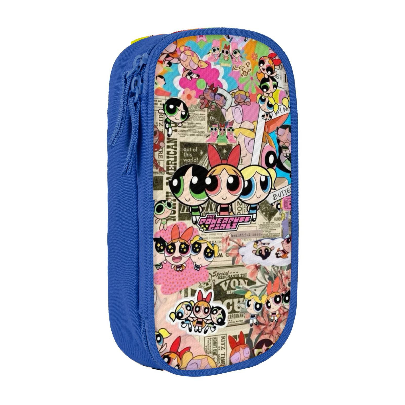 The Powerpuff Gi-rls Pencil Case Large Capacity Pencil Pouch Penbag Office Stationery Organizer Travel Makeup Bag Blue