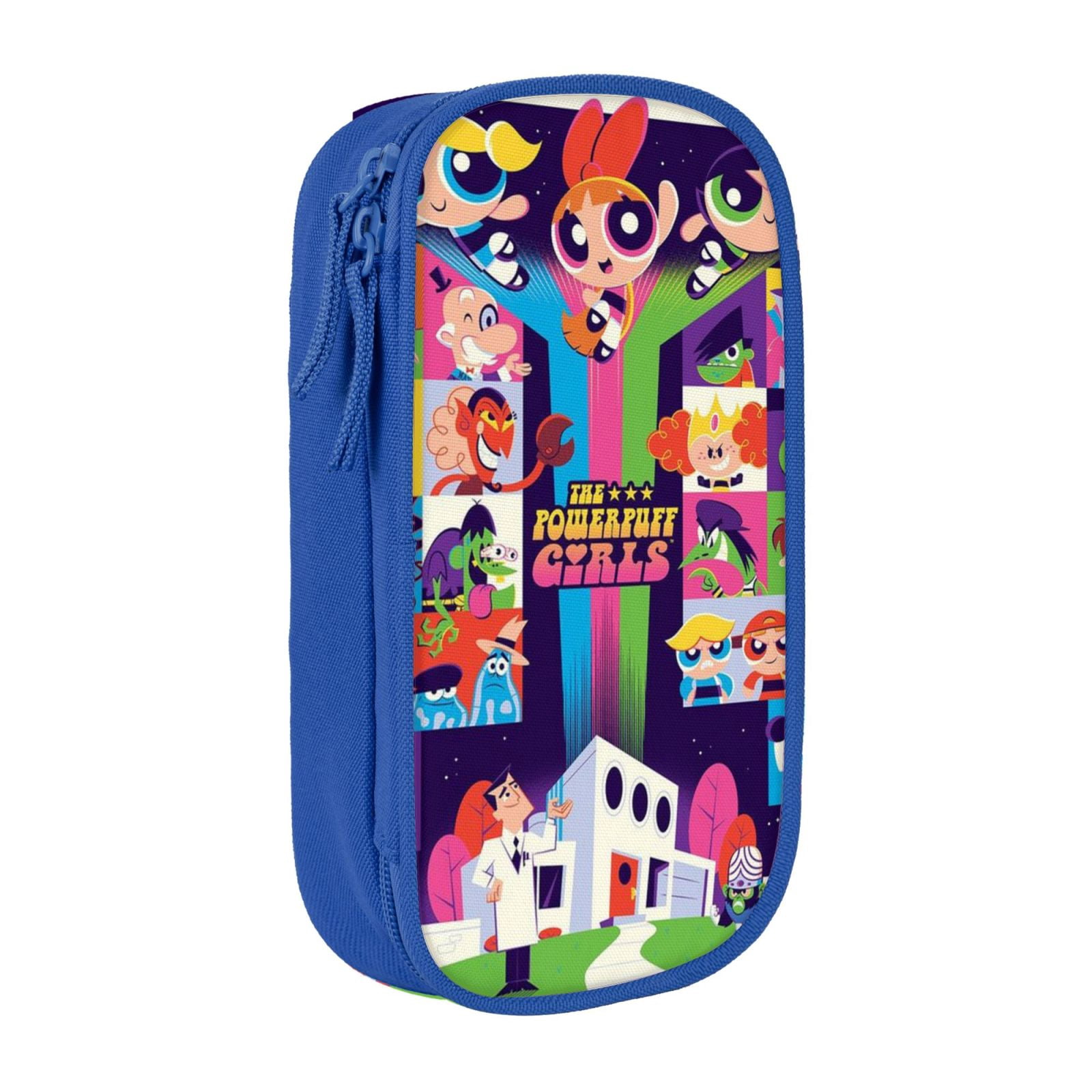 The Powerpuff Gi-rls Pencil Case Large Capacity Pencil Pouch Penbag Office Stationery Organizer Travel Makeup Bag Blue
