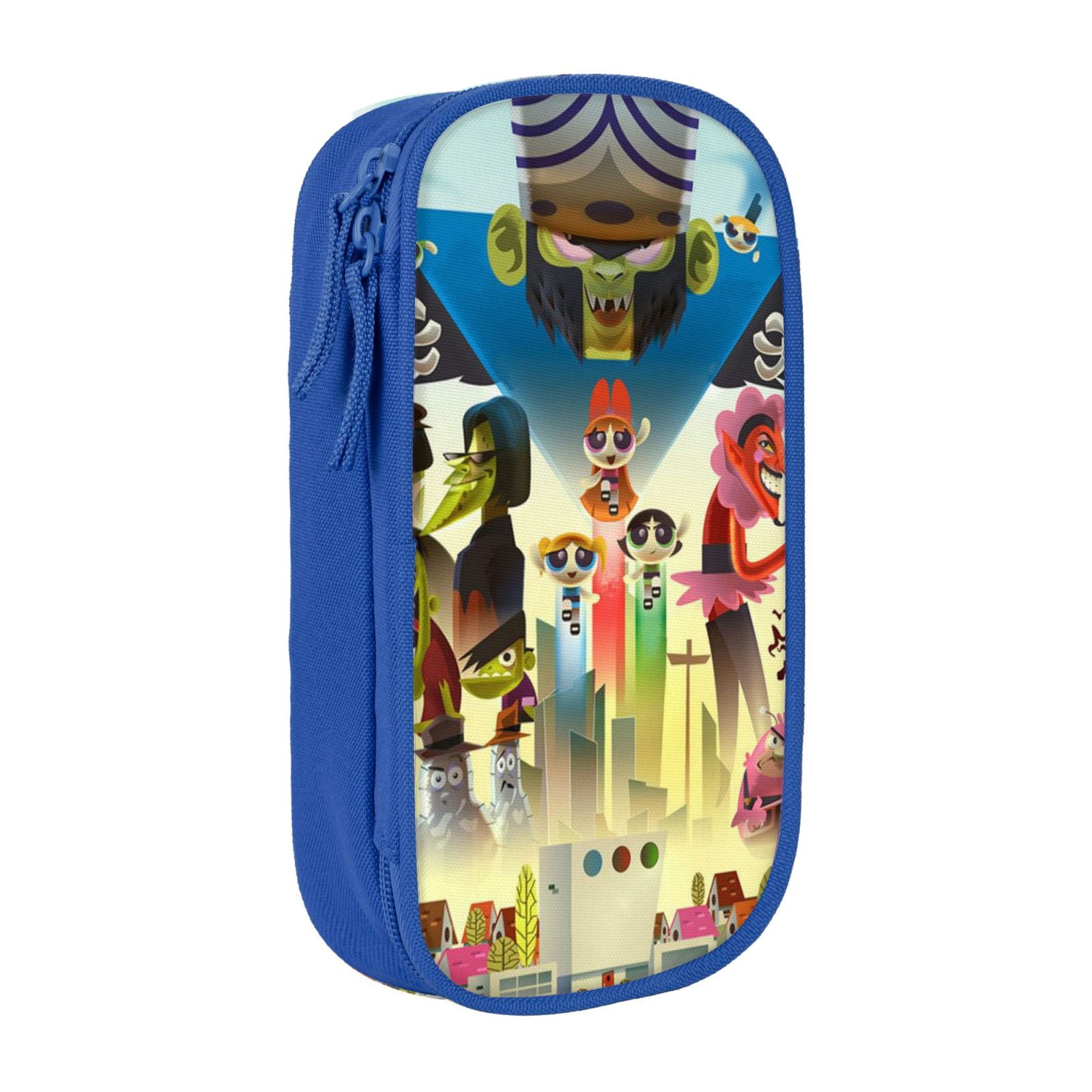 The Powerpuff Gi-rls Pencil Case Large Capacity Pencil Pouch Penbag Office Stationery Organizer Travel Makeup Bag Blue