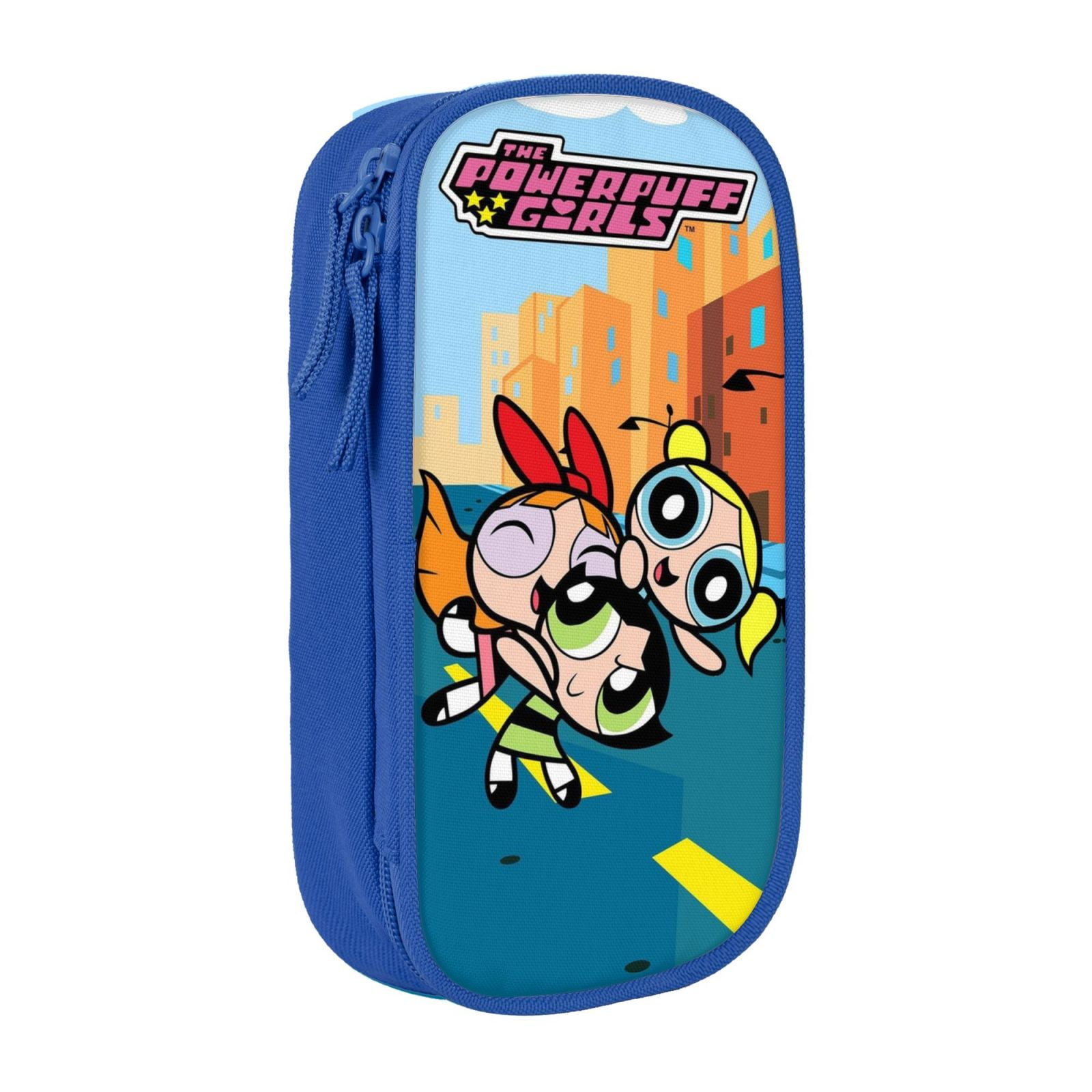 The Powerpuff Gi-rls Pencil Case Large Capacity Pencil Pouch Penbag Office Stationery Organizer Travel Makeup Bag Blue
