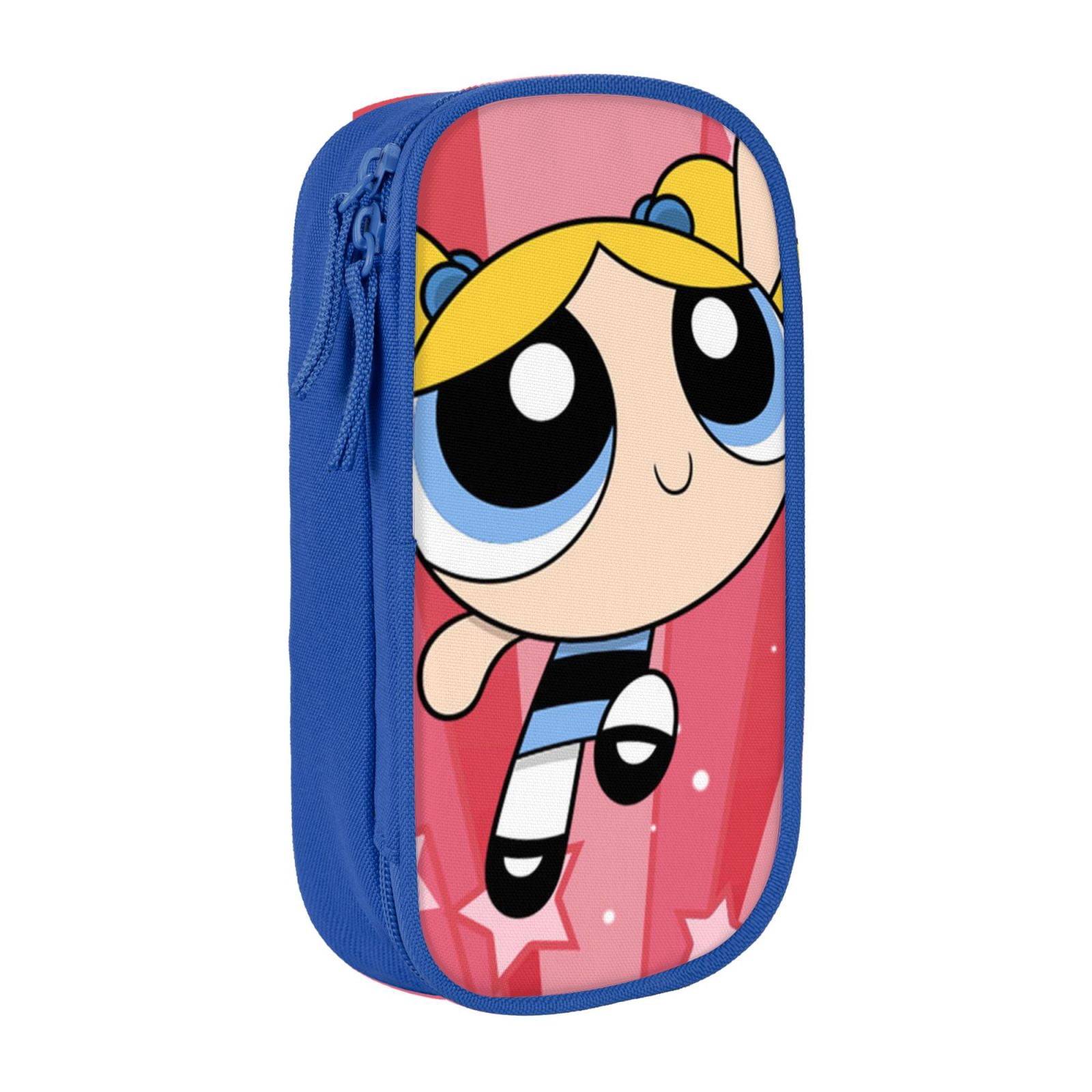 The Powerpuff Gi-rls Pencil Case Large Capacity Pencil Pouch Penbag Office Stationery Organizer Travel Makeup Bag Blue