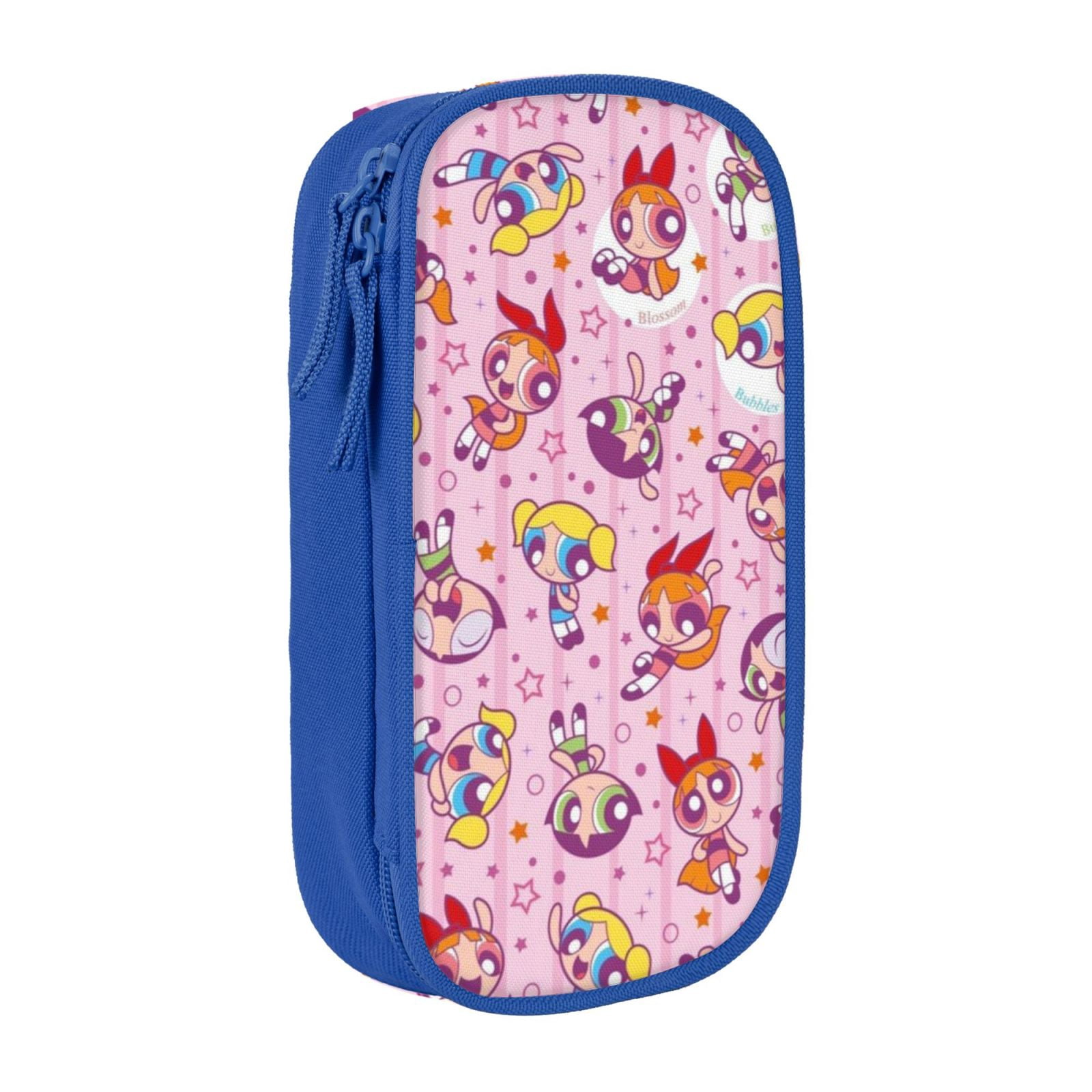 The Powerpuff Gi-rls Pencil Case Large Capacity Pencil Pouch Penbag Office Stationery Organizer Travel Makeup Bag Blue