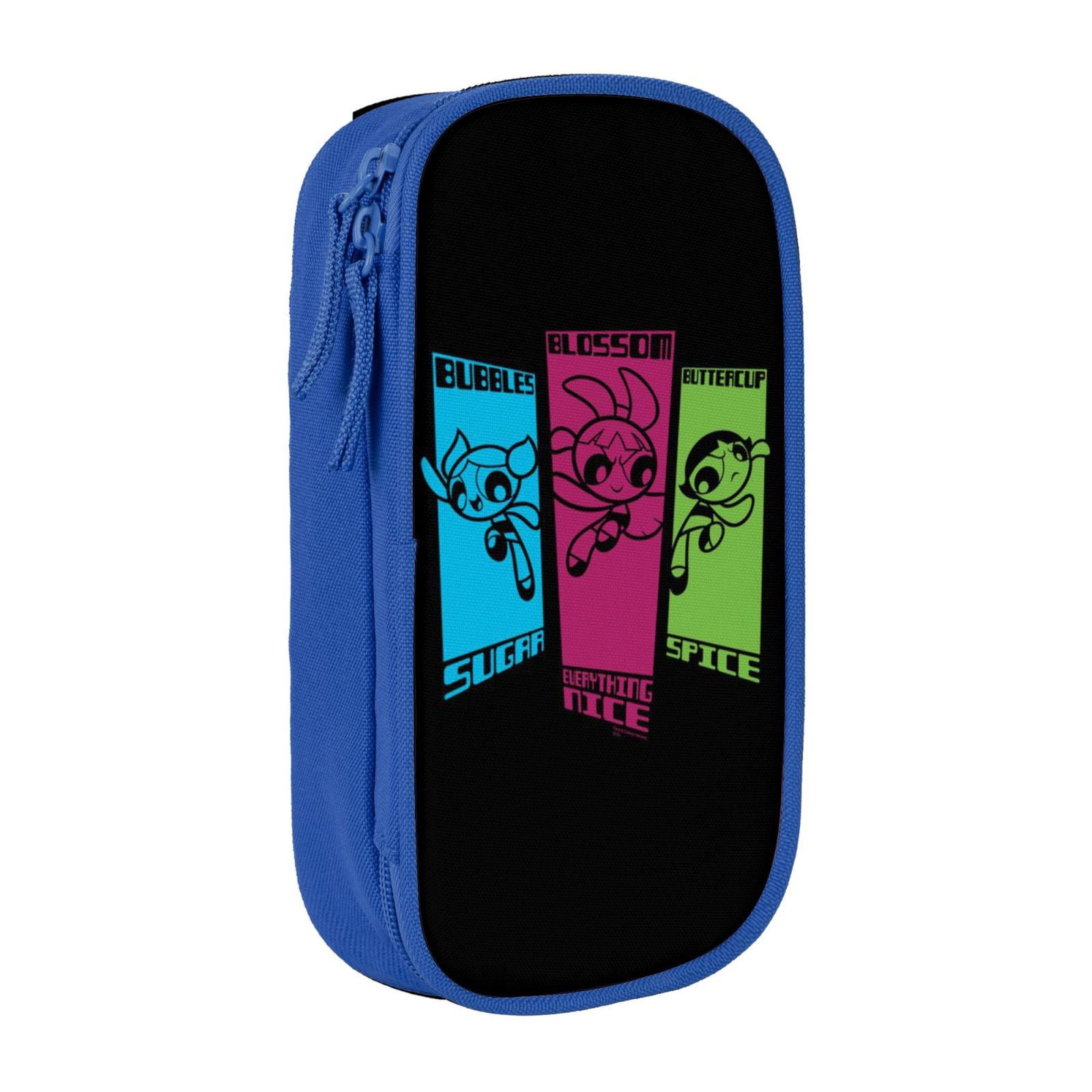 The Powerpuff Gi-rls Pencil Case Large Capacity Pencil Pouch Penbag Office Stationery Organizer Travel Makeup Bag Blue