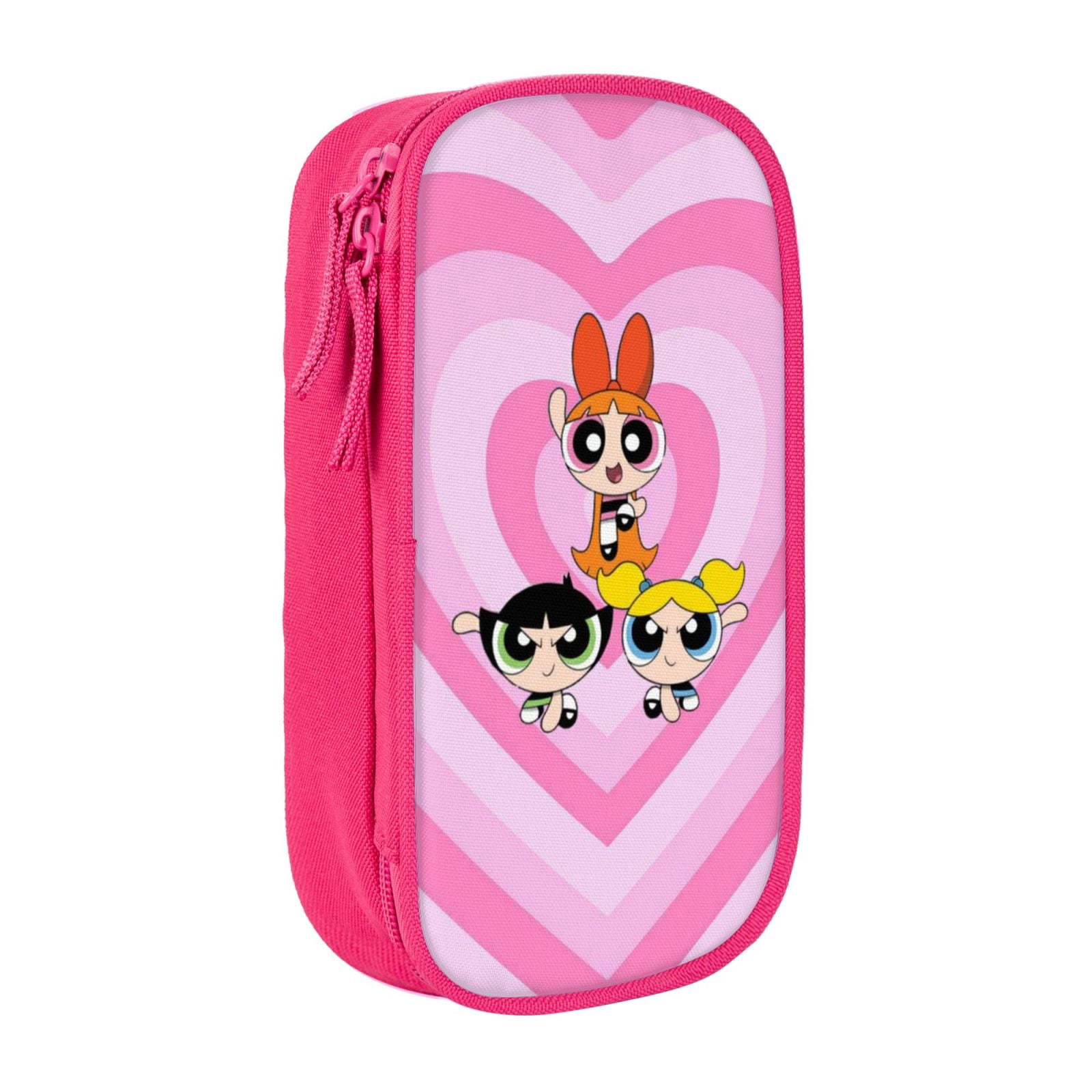 The Powerpuff Gi-rls Pencil Case Large Capacity Pencil Pouch Penbag Office Stationery Organizer Travel Makeup Bag Pink