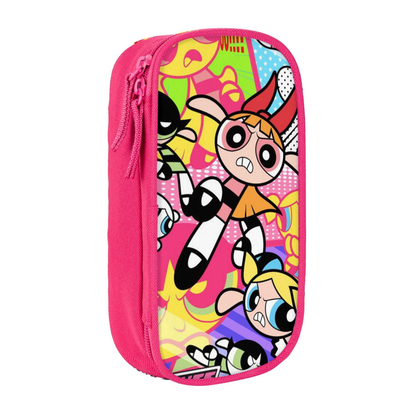 The Powerpuff Gi-rls Pencil Case Large Capacity Pencil Pouch Penbag Office Stationery Organizer Travel Makeup Bag Pink
