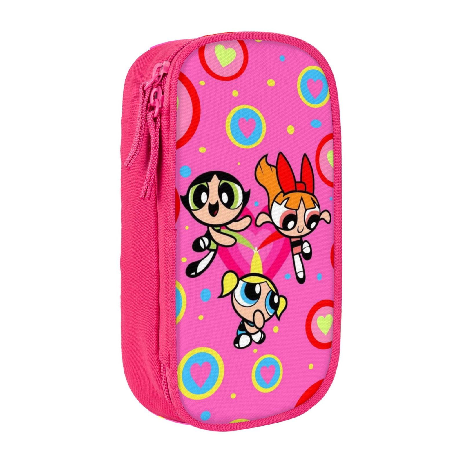 The Powerpuff Gi-rls Pencil Case Large Capacity Pencil Pouch Penbag Office Stationery Organizer Travel Makeup Bag Pink