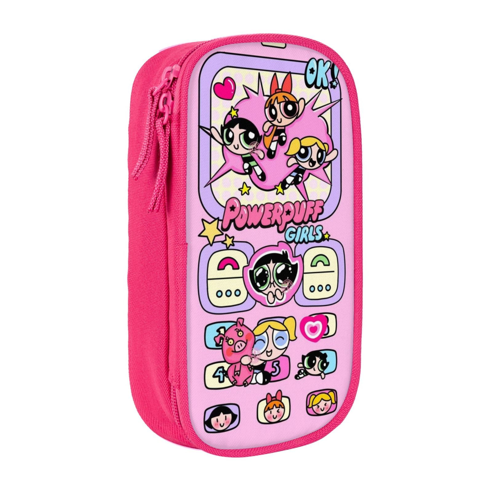 The Powerpuff Gi-rls Pencil Case Large Capacity Pencil Pouch Penbag Office Stationery Organizer Travel Makeup Bag Pink