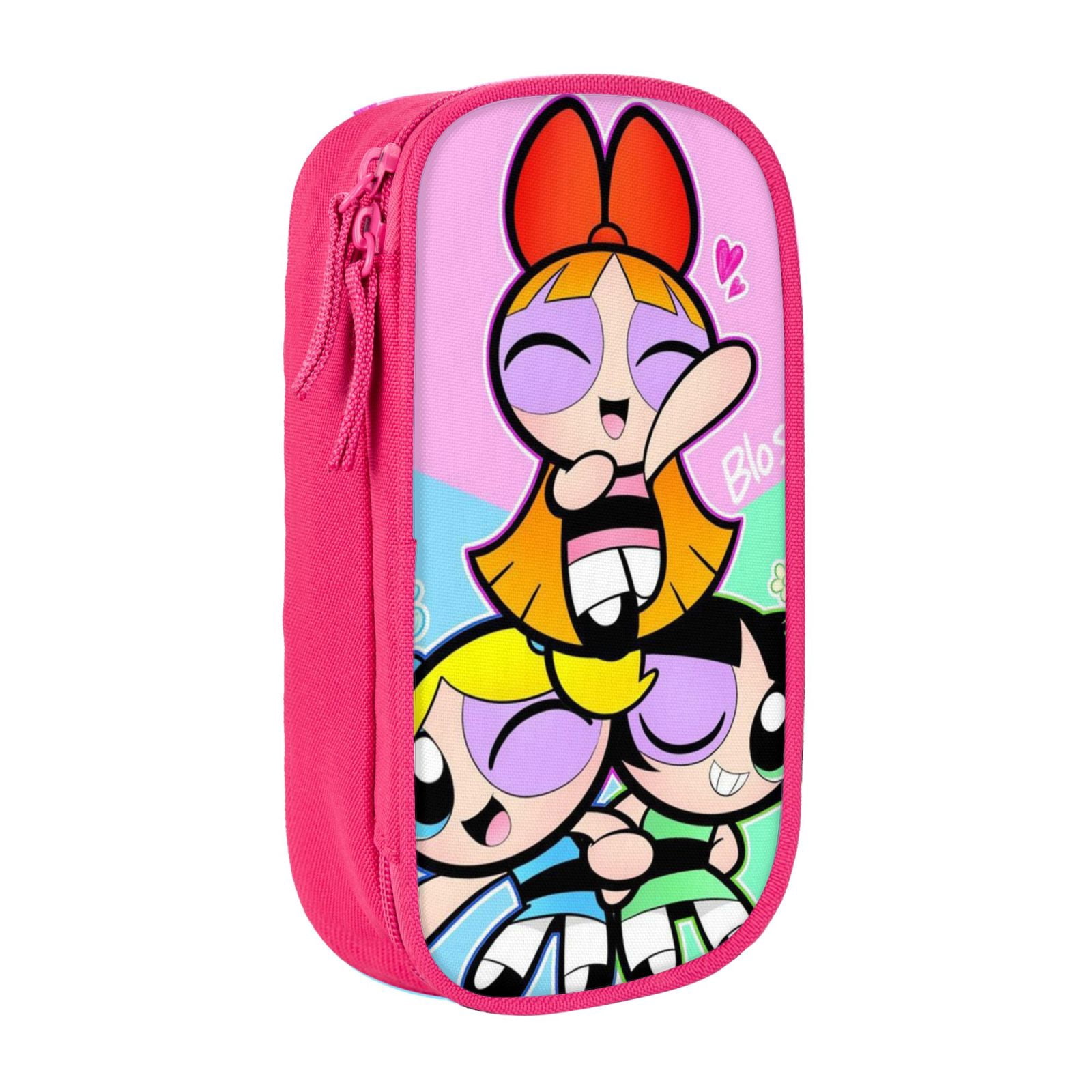 The Powerpuff Gi-rls Pencil Case Large Capacity Pencil Pouch Penbag Office Stationery Organizer Travel Makeup Bag Pink