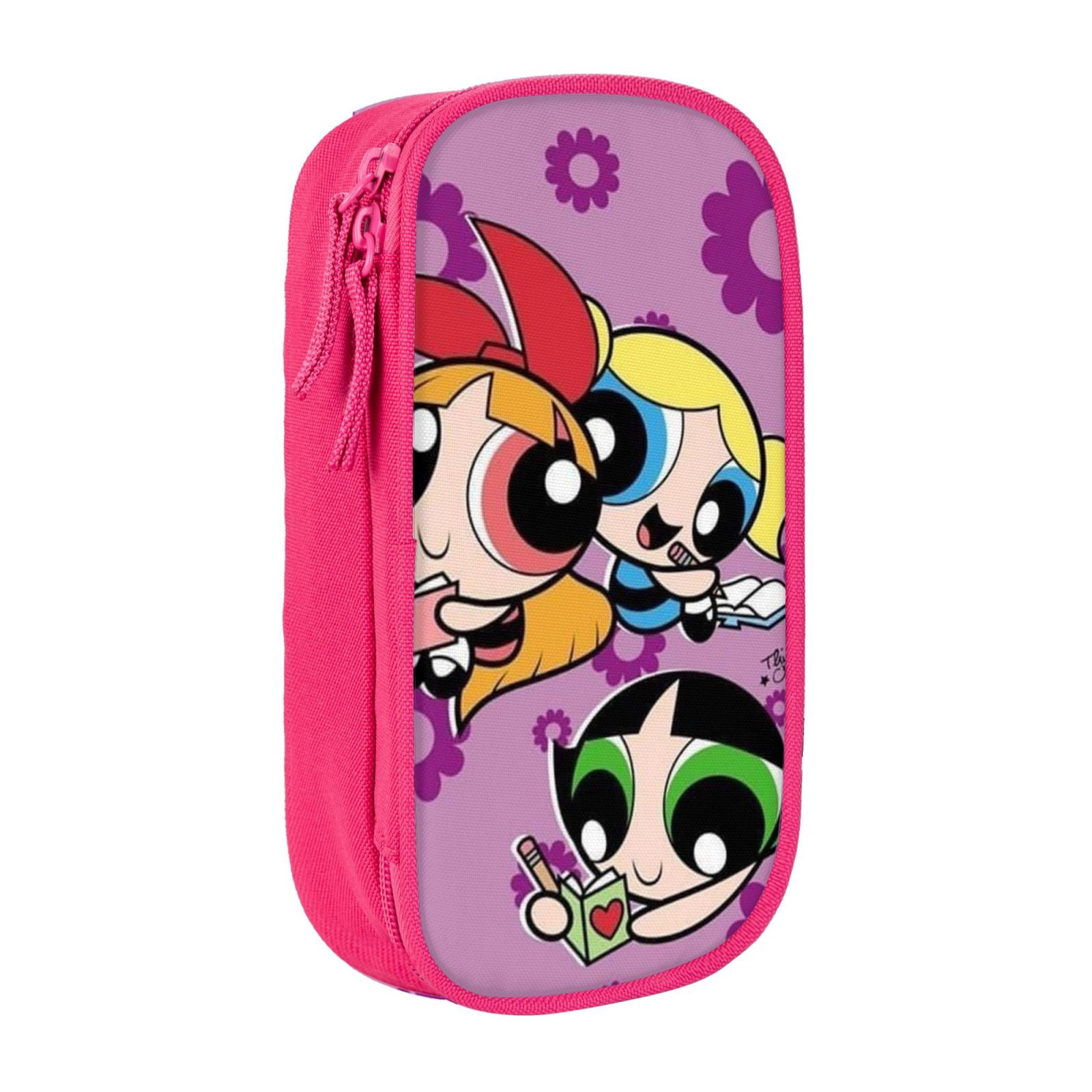 The Powerpuff Gi-rls Pencil Case Large Capacity Pencil Pouch Penbag Office Stationery Organizer Travel Makeup Bag Pink