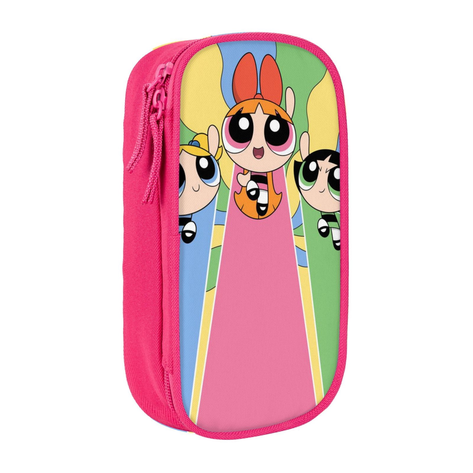 The Powerpuff Gi-rls Pencil Case Large Capacity Pencil Pouch Penbag Office Stationery Organizer Travel Makeup Bag Pink