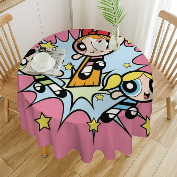 The Powerpuff Girls Round Tablecloth Print Decorative Table Cover Washable Table Cloths for Dining Party Picnic 36x36in