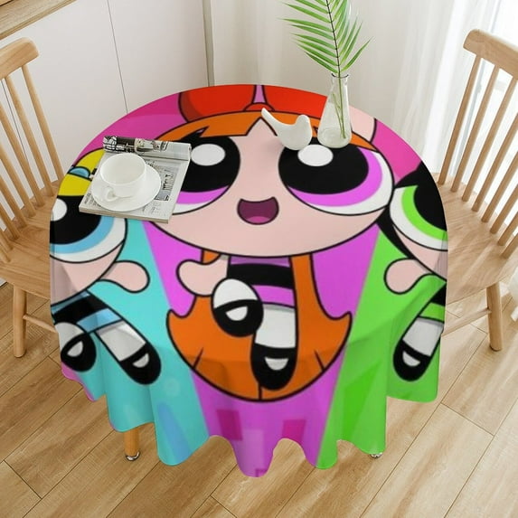 The Powerpuff Girls Round Tablecloth Print Decorative Table Cover Washable Table Cloths for Dining Party Picnic 50x50in