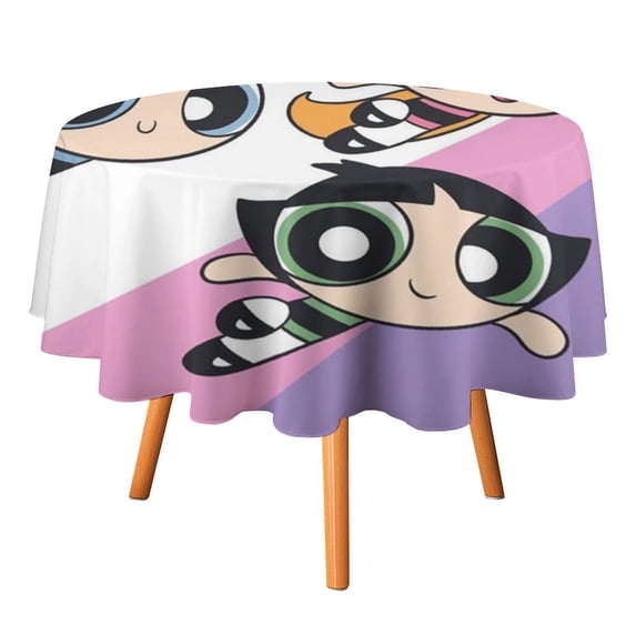 The Powerpuff Girls Round Tablecloth Print Decorative Table Cover Washable Table Cloths for Dining Party Picnic 60x60in