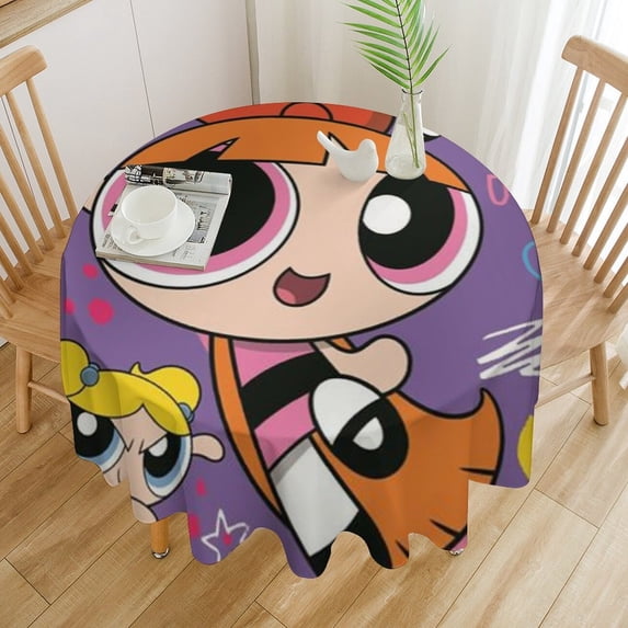 The Powerpuff Girls Round Tablecloth Print Decorative Table Cover Washable Table Cloths for Dining Party Picnic 60x60in
