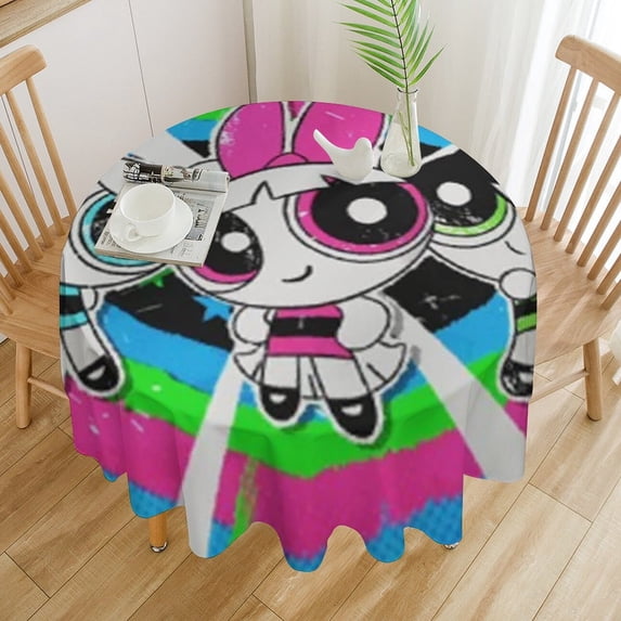 The Powerpuff Girls Round Tablecloth Print Decorative Table Cover Washable Table Cloths for Dining Party Picnic 70x70in